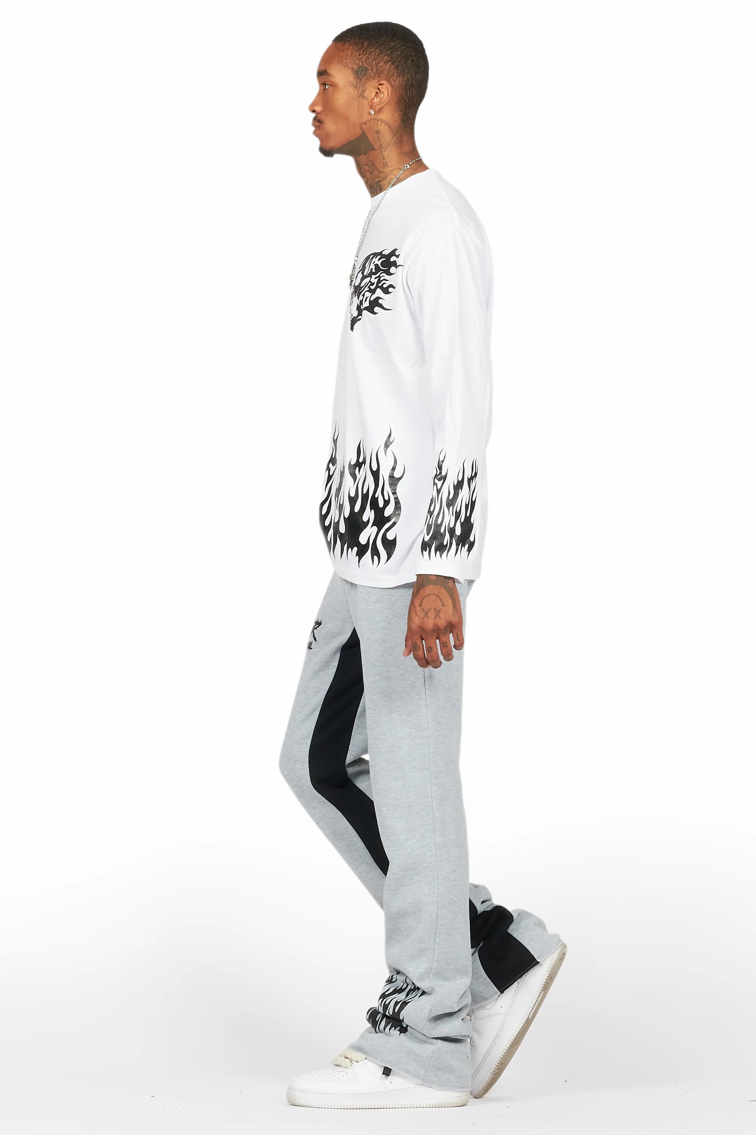 Bubble White/Grey Long Sleeve T-Shirt/Baggy Pant Set