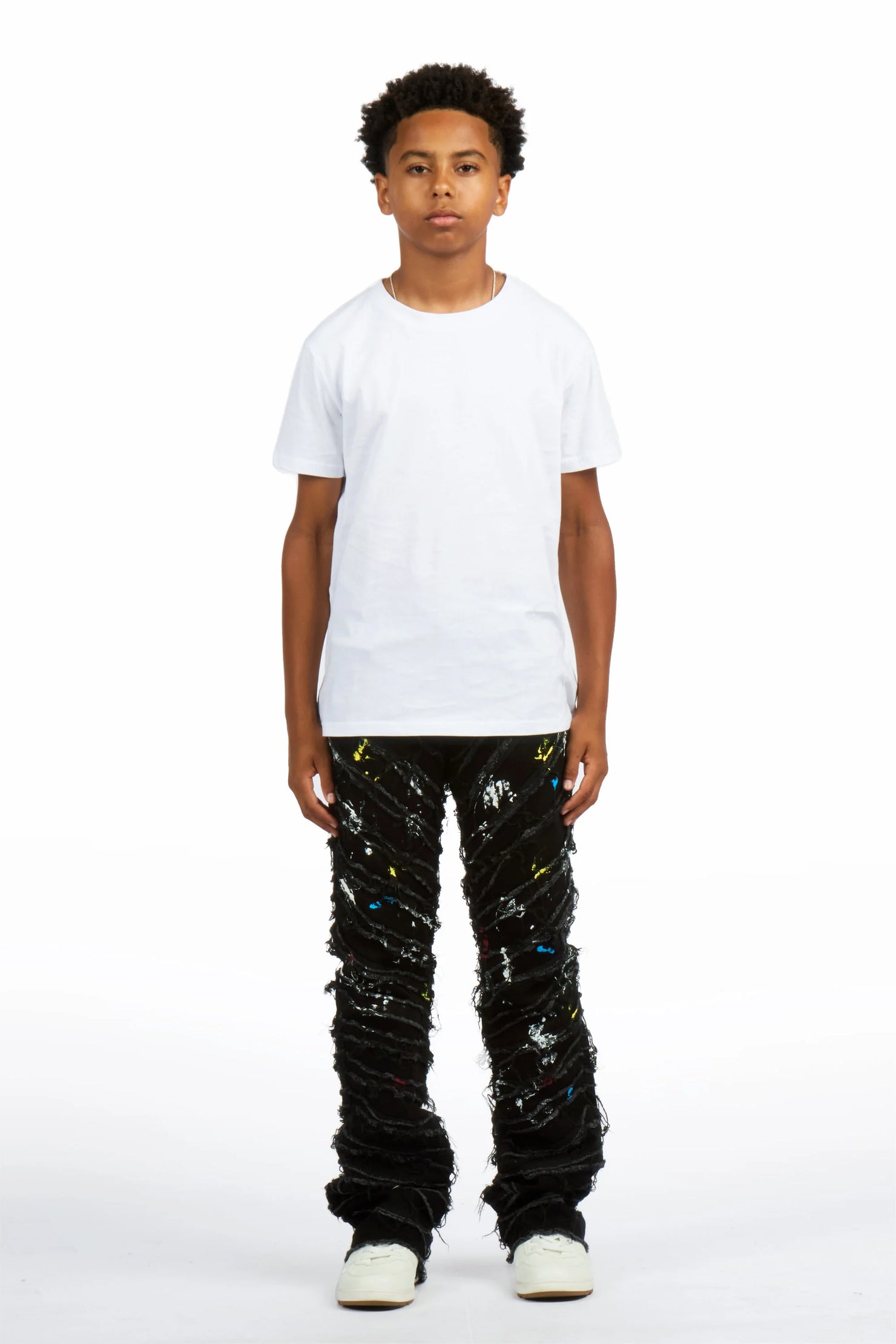 Boys Charly 2.0 Black Stacked Painter Flare Jean