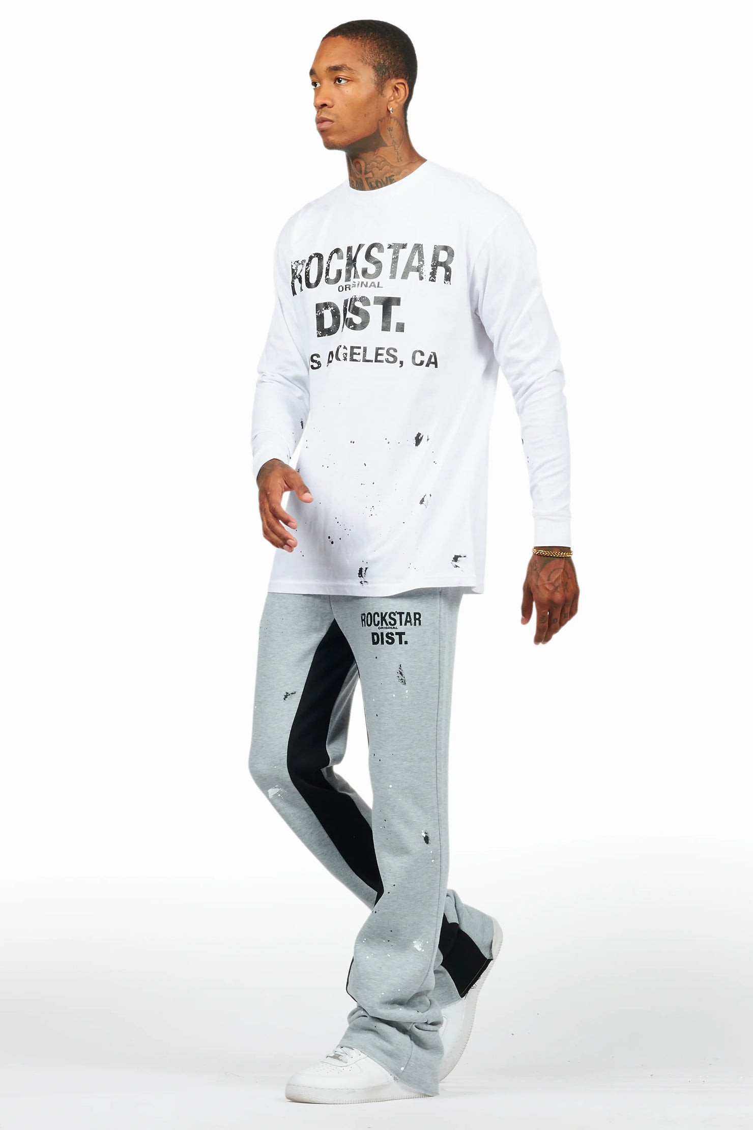 Scottie White/Grey Long Sleeve T-Shirt/Baggy Pant Set