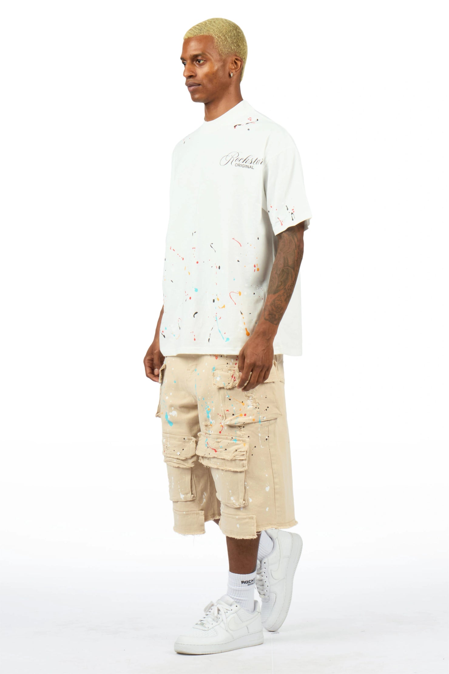 Bunt Beige Graphic T-Shirt Jort Set