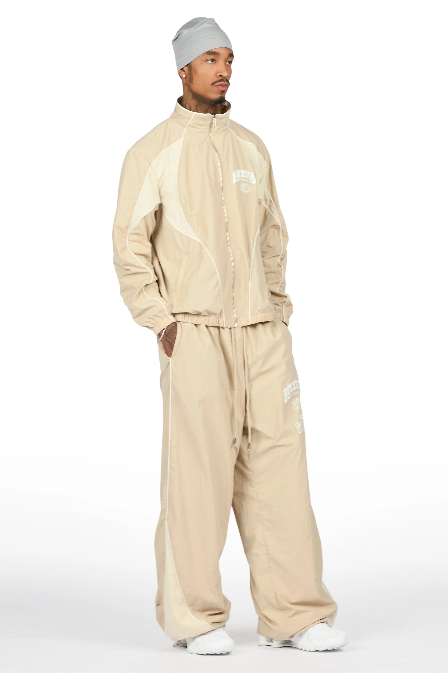 Ventoso Beige Windbreaker Baggy Fit Track Set