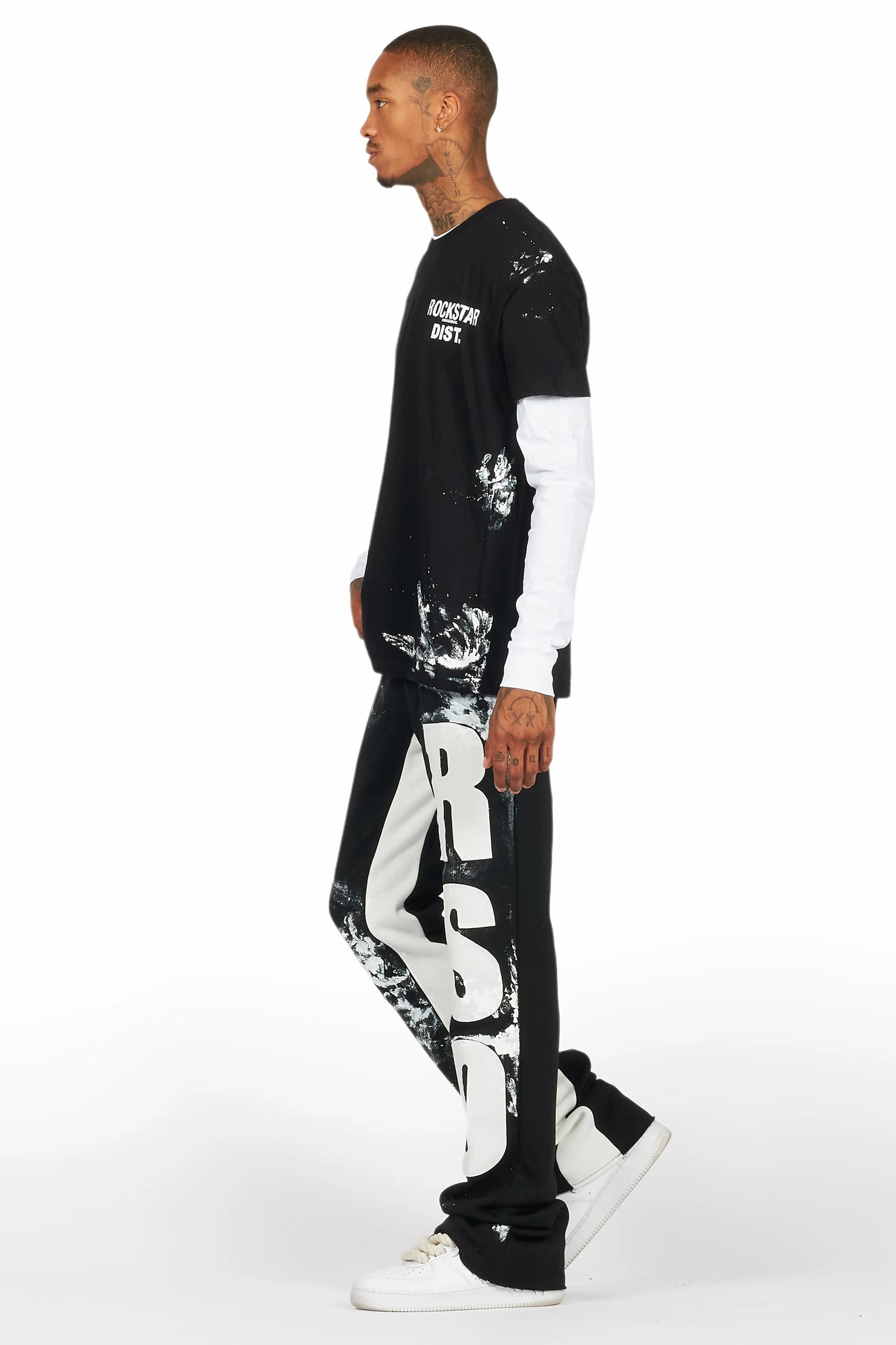 Allard Black/White Double Layer T-Shirt/Baggy Pant Set