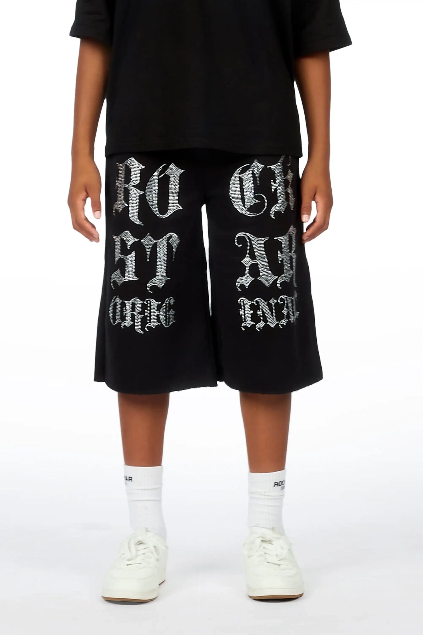 Boys Teiario Black Rhinestone Track Short