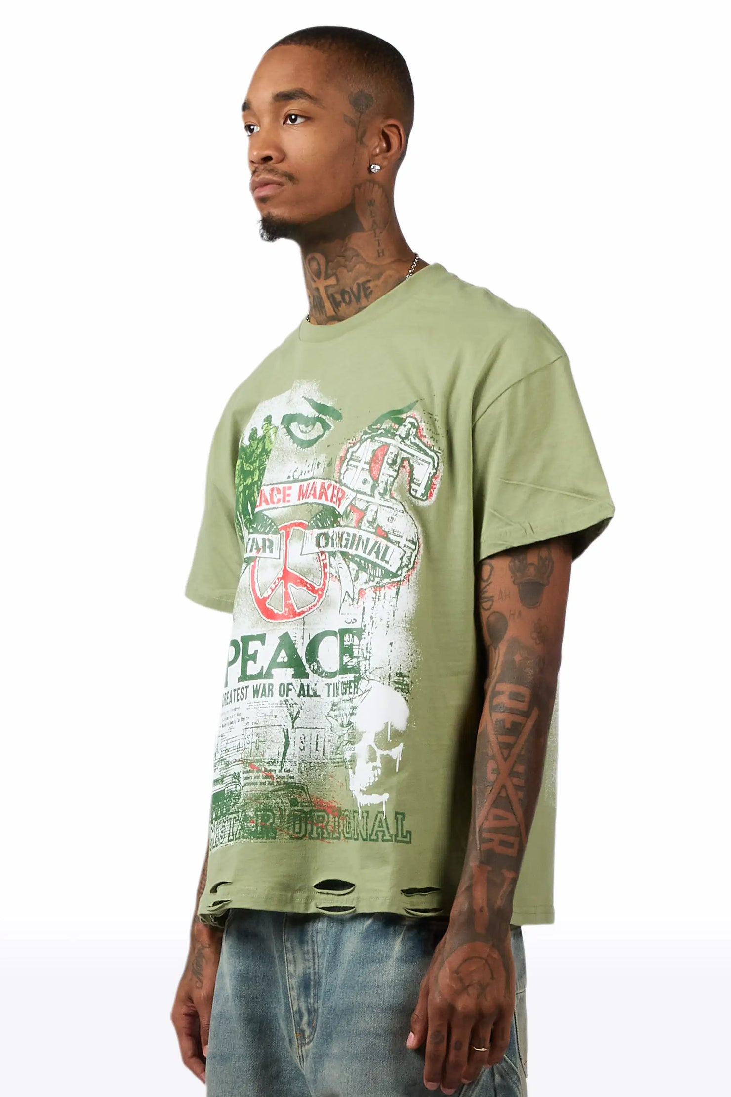 Saeko Olive Oversized Graphic T-Shirt