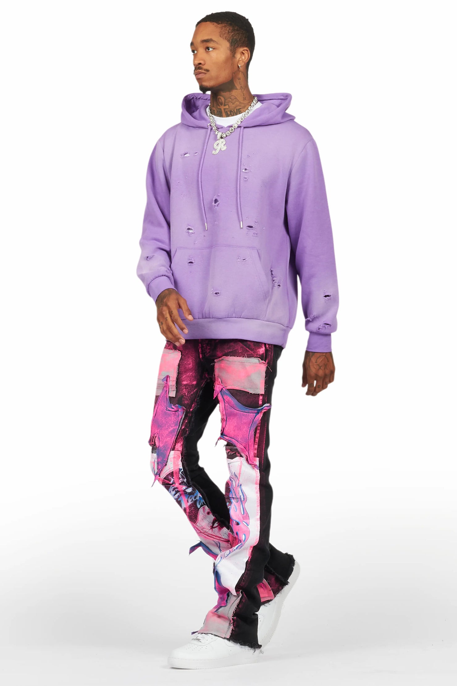 Helki Black/Pink Roller Paint Stacked Flare Jean