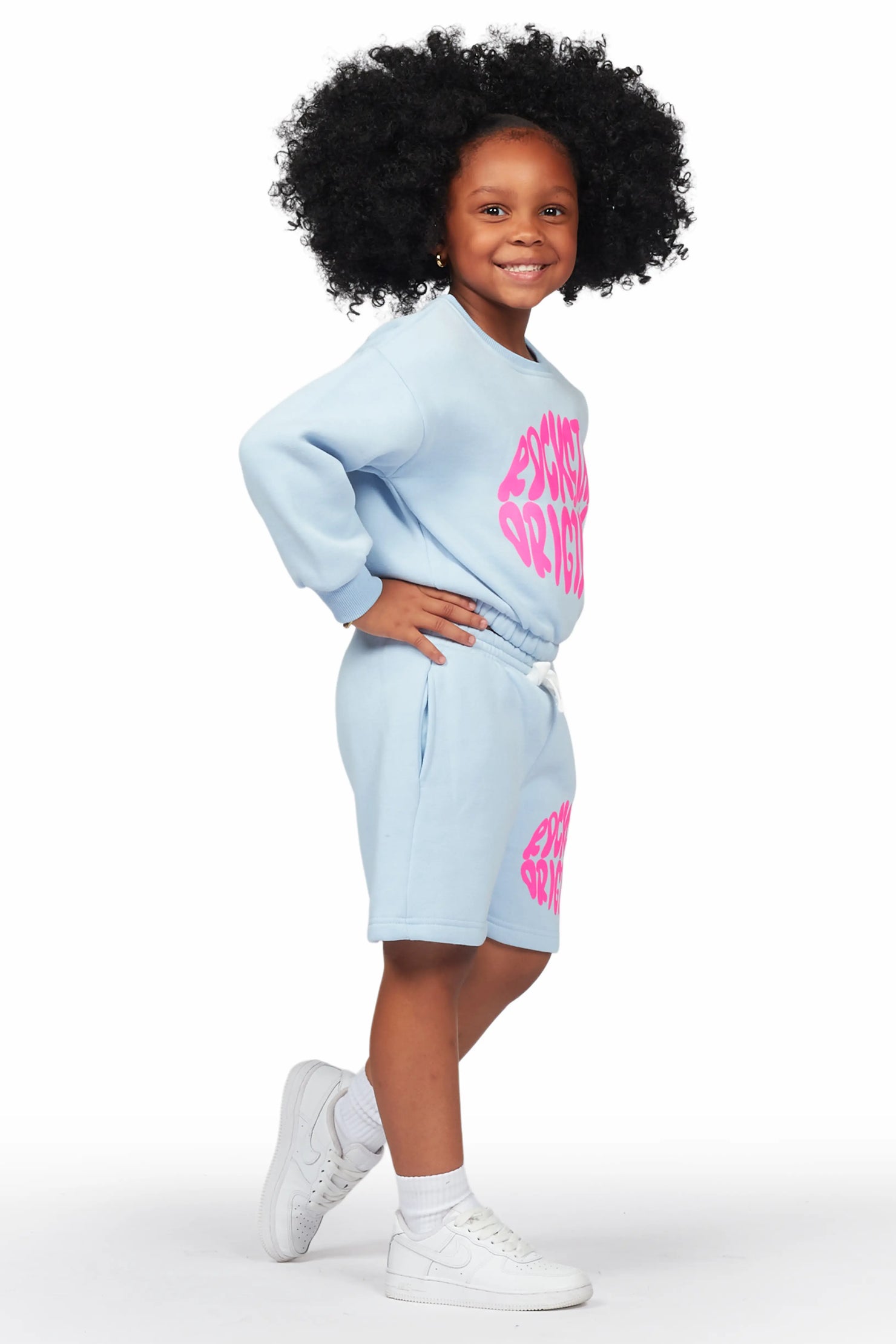 Girls Beena Light Blue Crop Top Short Set