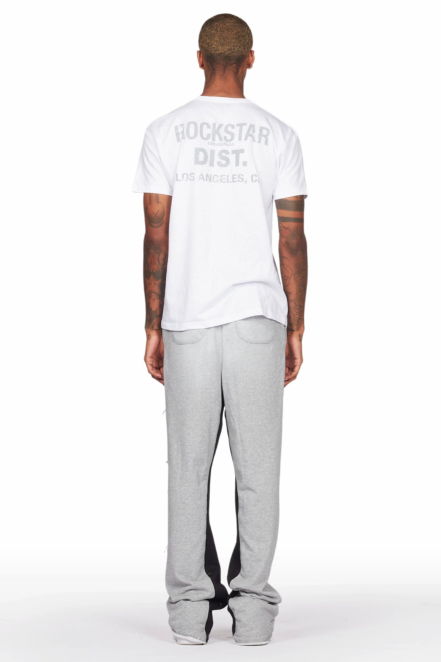 Acotas Grey Patchwork Stacked Baggy Flare Pants