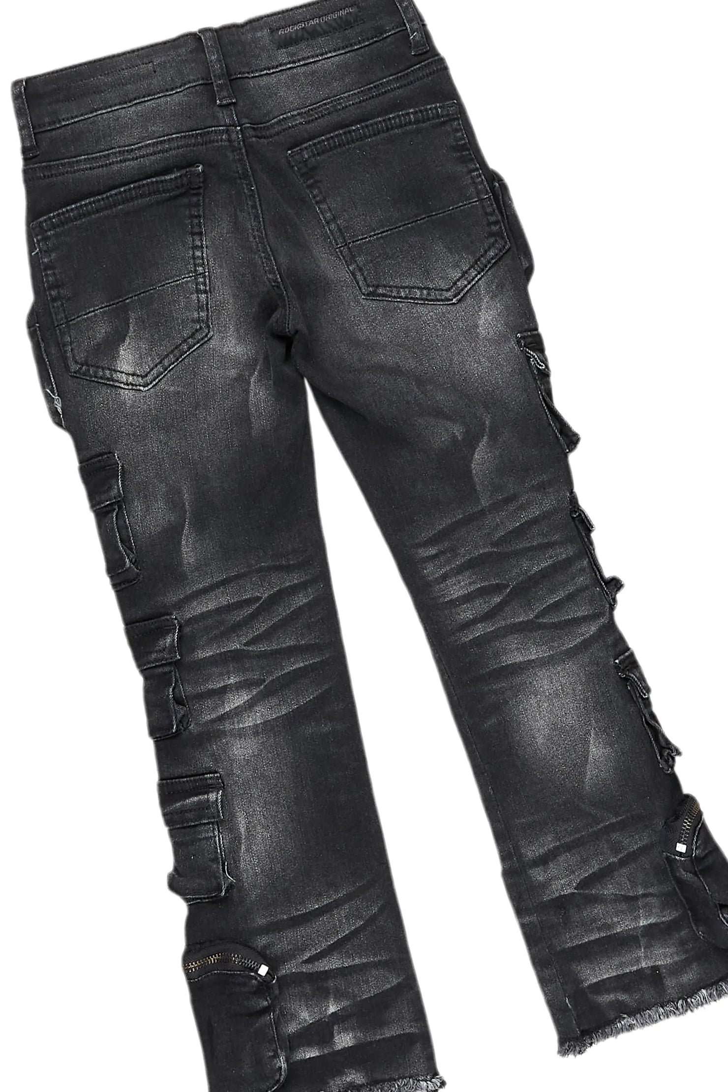 Boys Root Vintage Black Hoodie/Cargo Stack Flare Jean Set