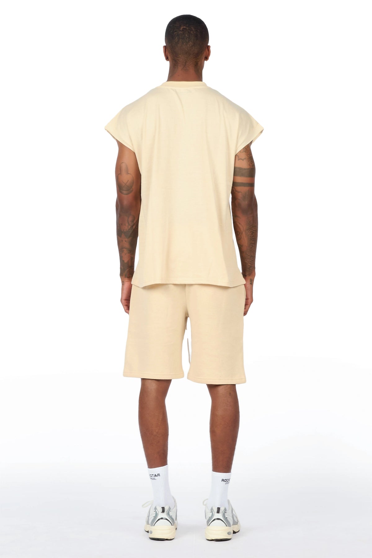 Starlake Beige Graphic Cut Sleeve T-Shirt/Short Set