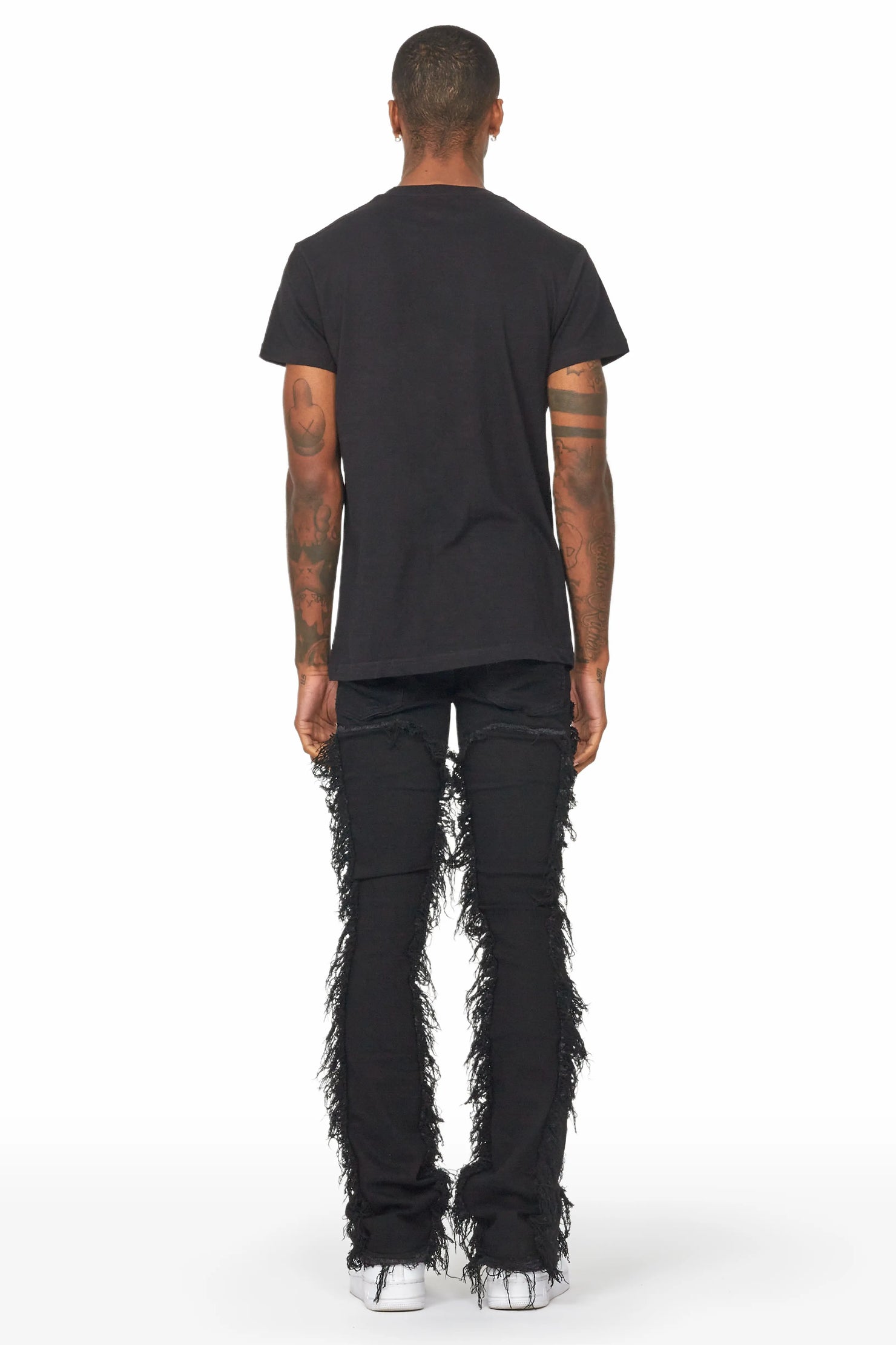 Tristan Jet Black Stacked Flare Jean