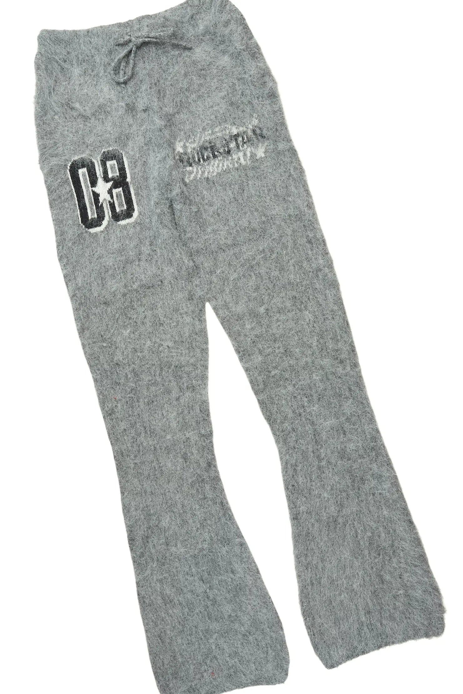 Allstar Grey Hoodie Stacked Flare Knitted Mohair Track Set