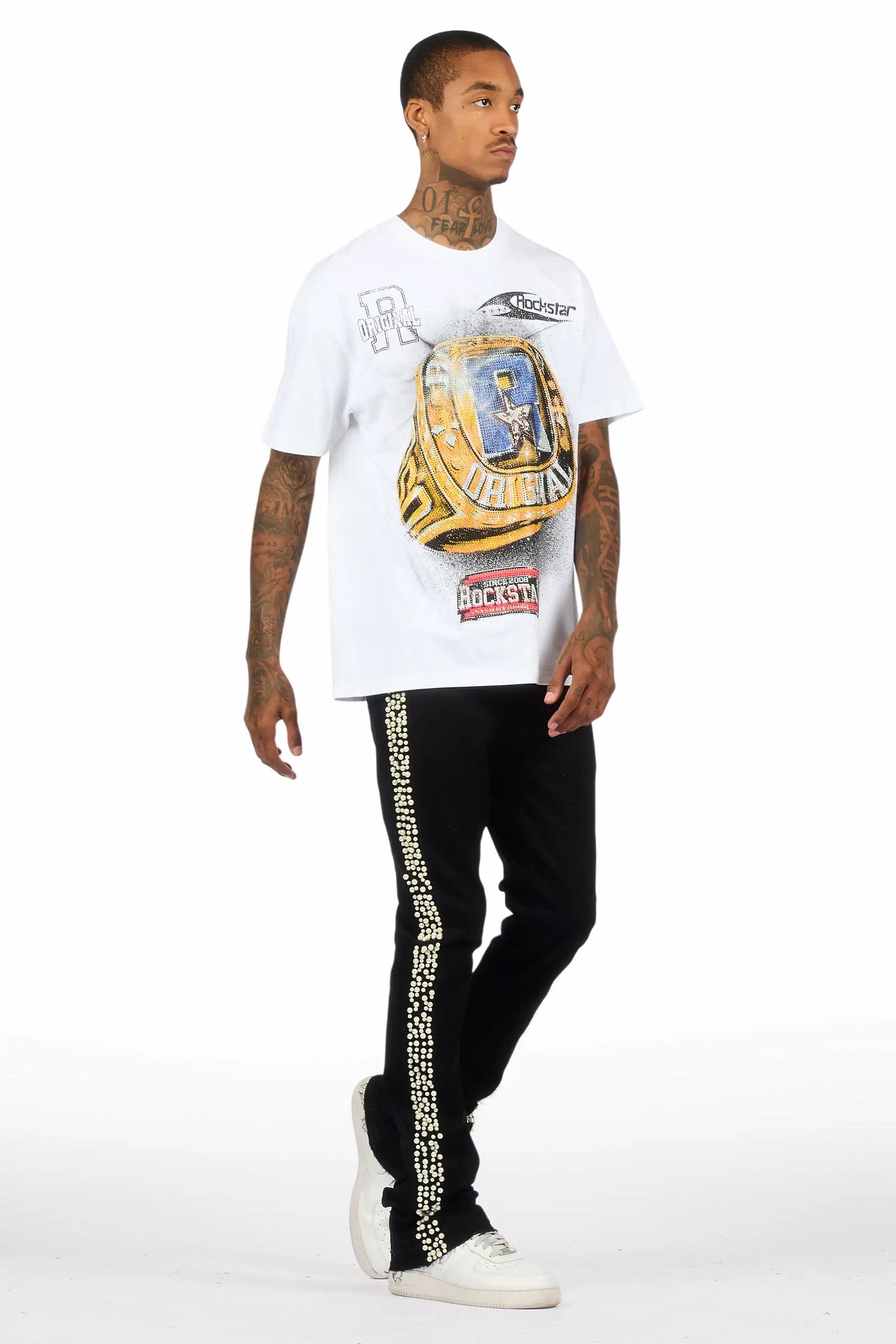 Kairo Jet Black Pearl Stacked Flare Jean