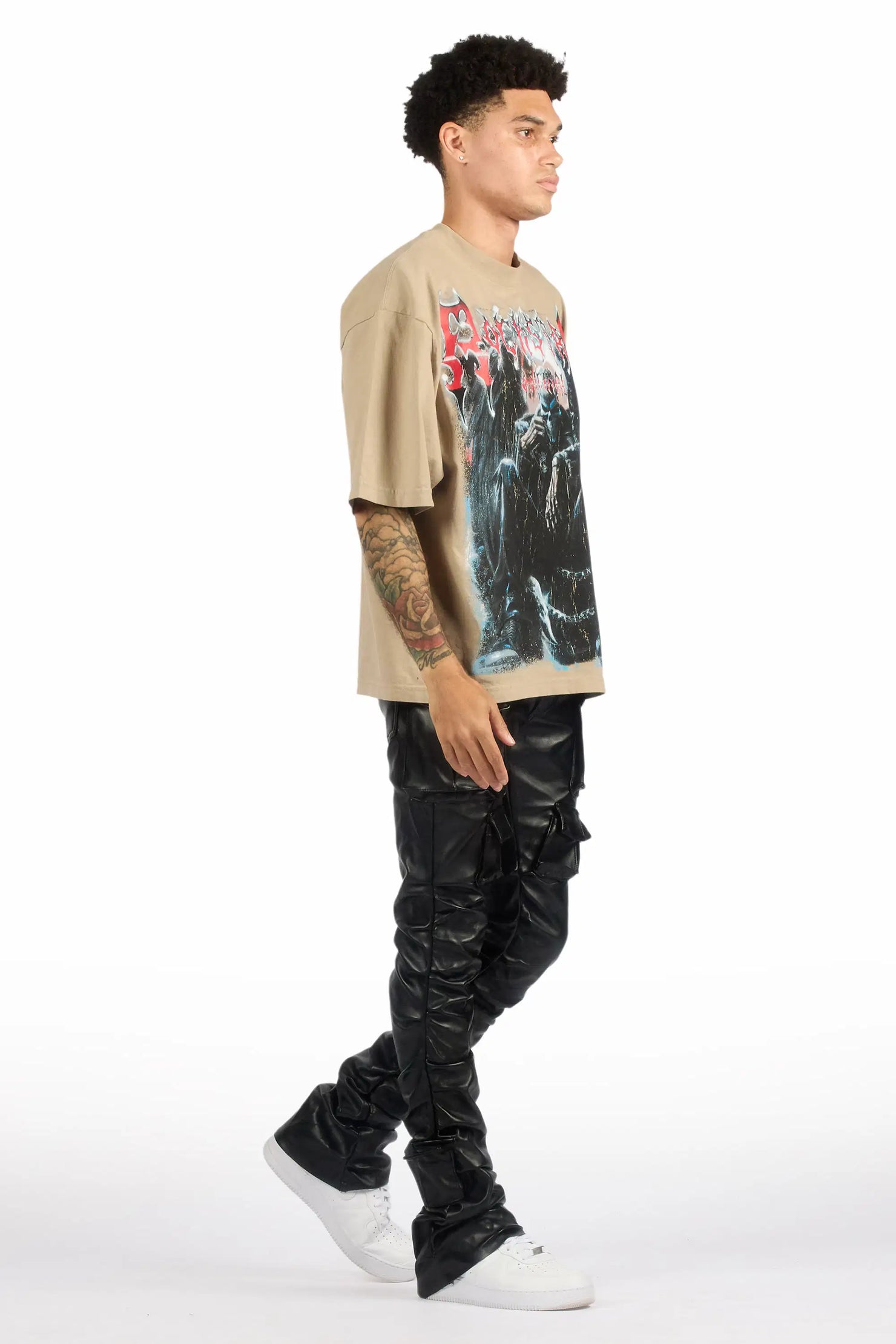 Gentry Black Stacked Flare PU Pants