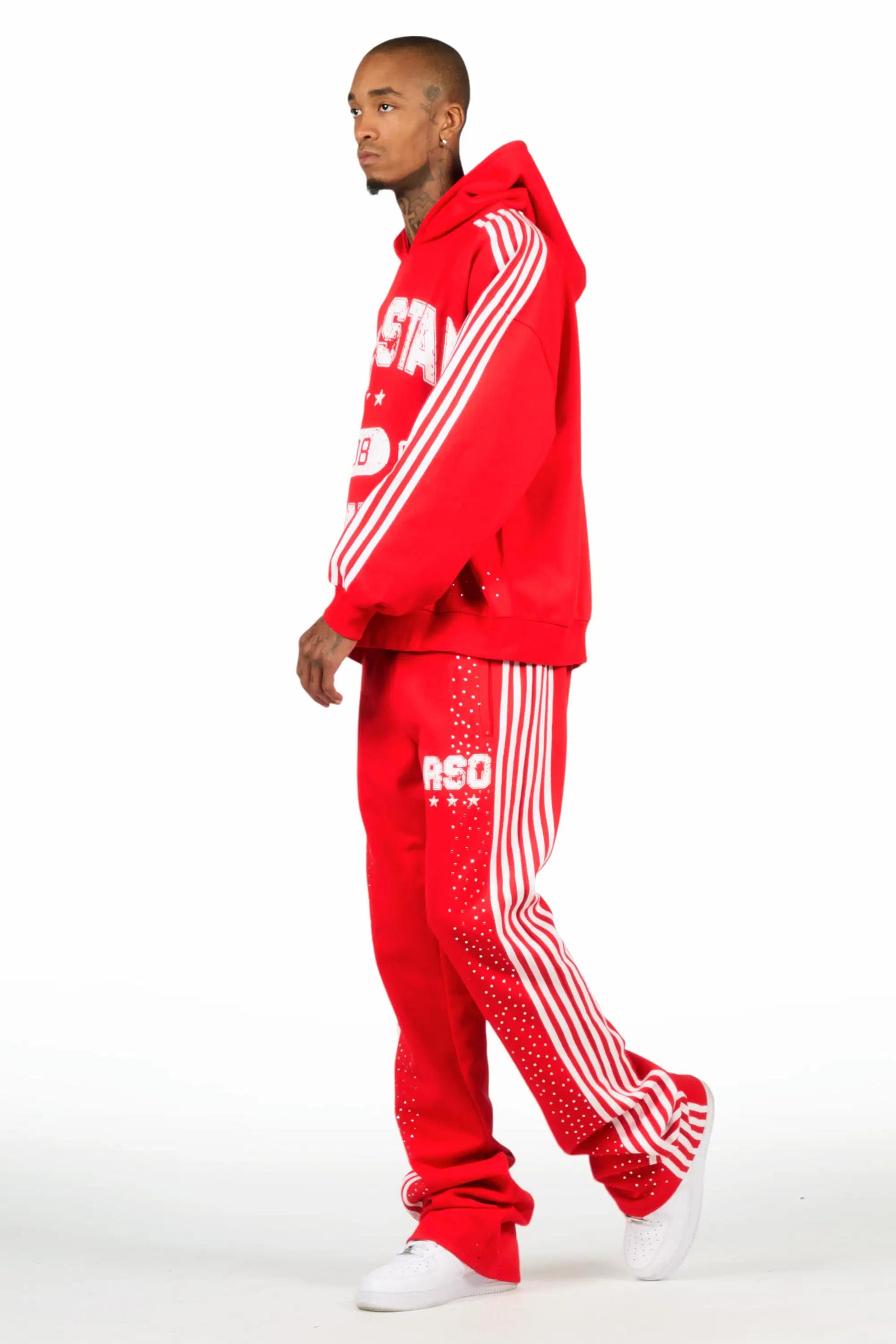 Tylla Red Rhinestone Hoodie/Baggy Pant Track Set