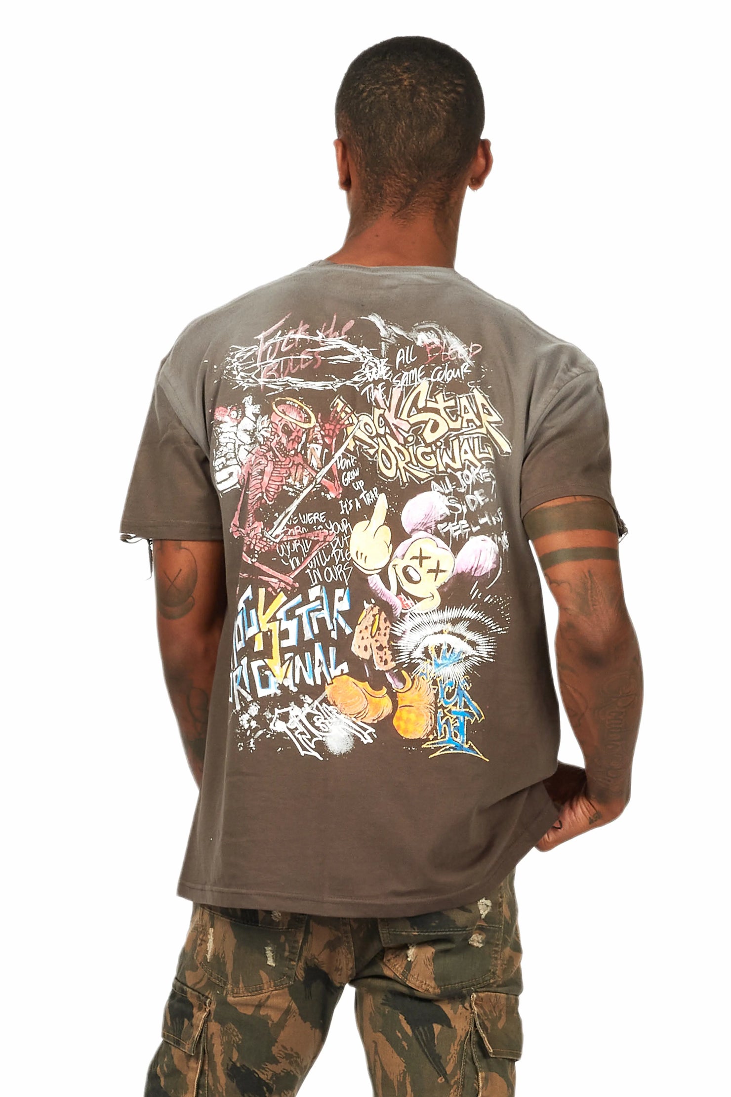 Yooz Charcoal Graphic Oversized T-Shirt