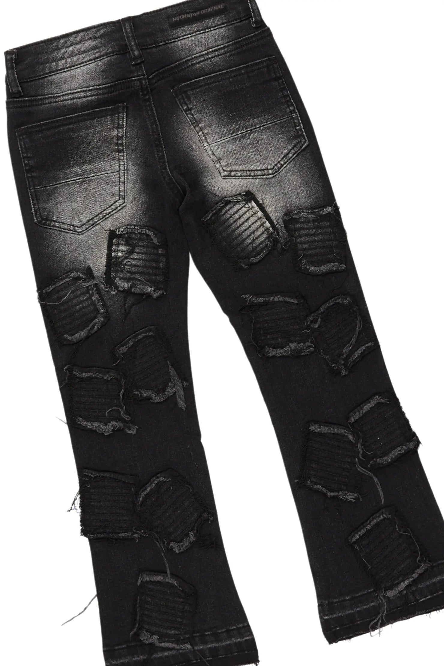 Boys Bede Vintage Black Hoodie/Stacked Flare Jean Set