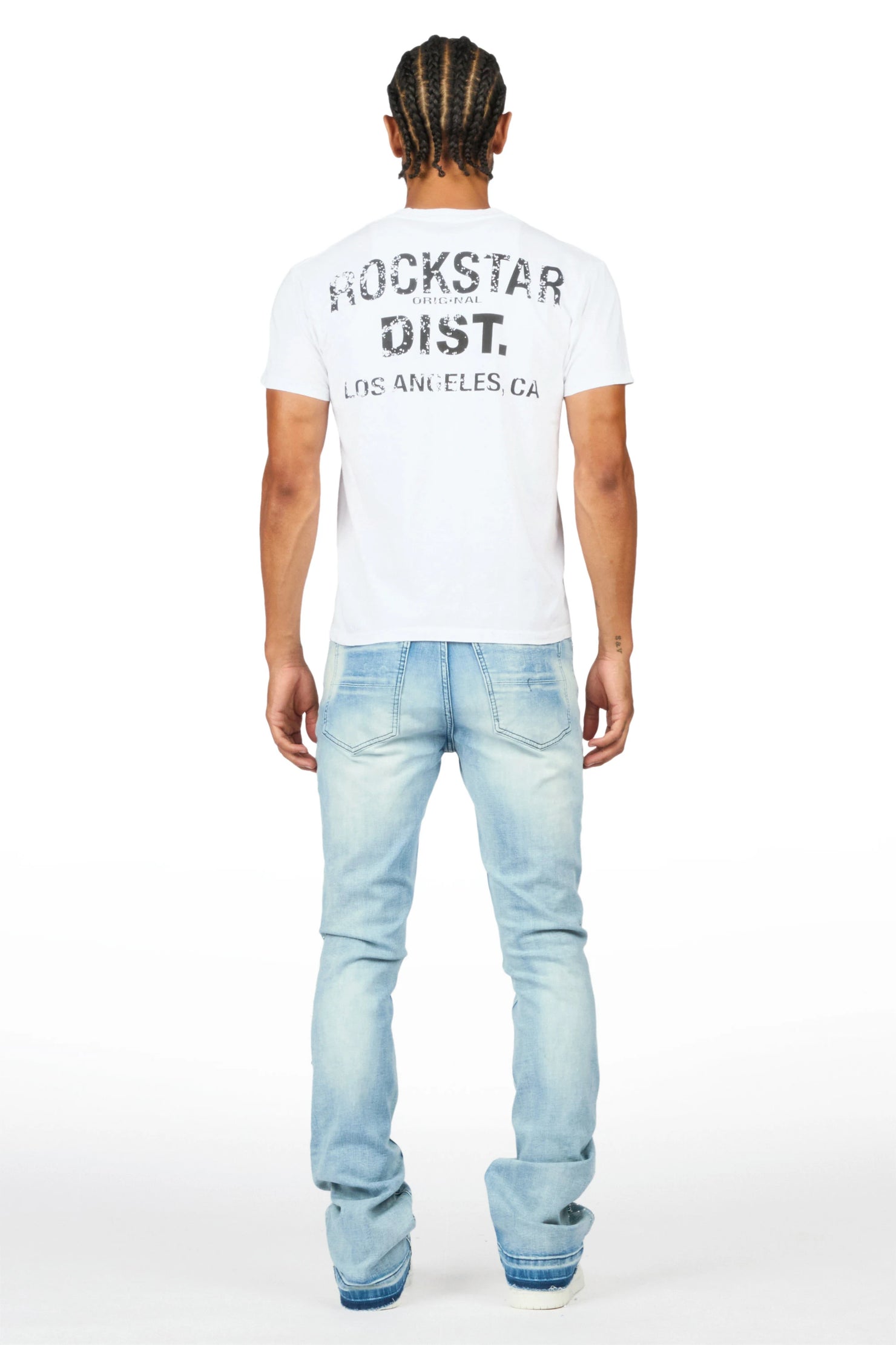 Monty Light Blue Rhinestone Studded Stacked Flare Jean