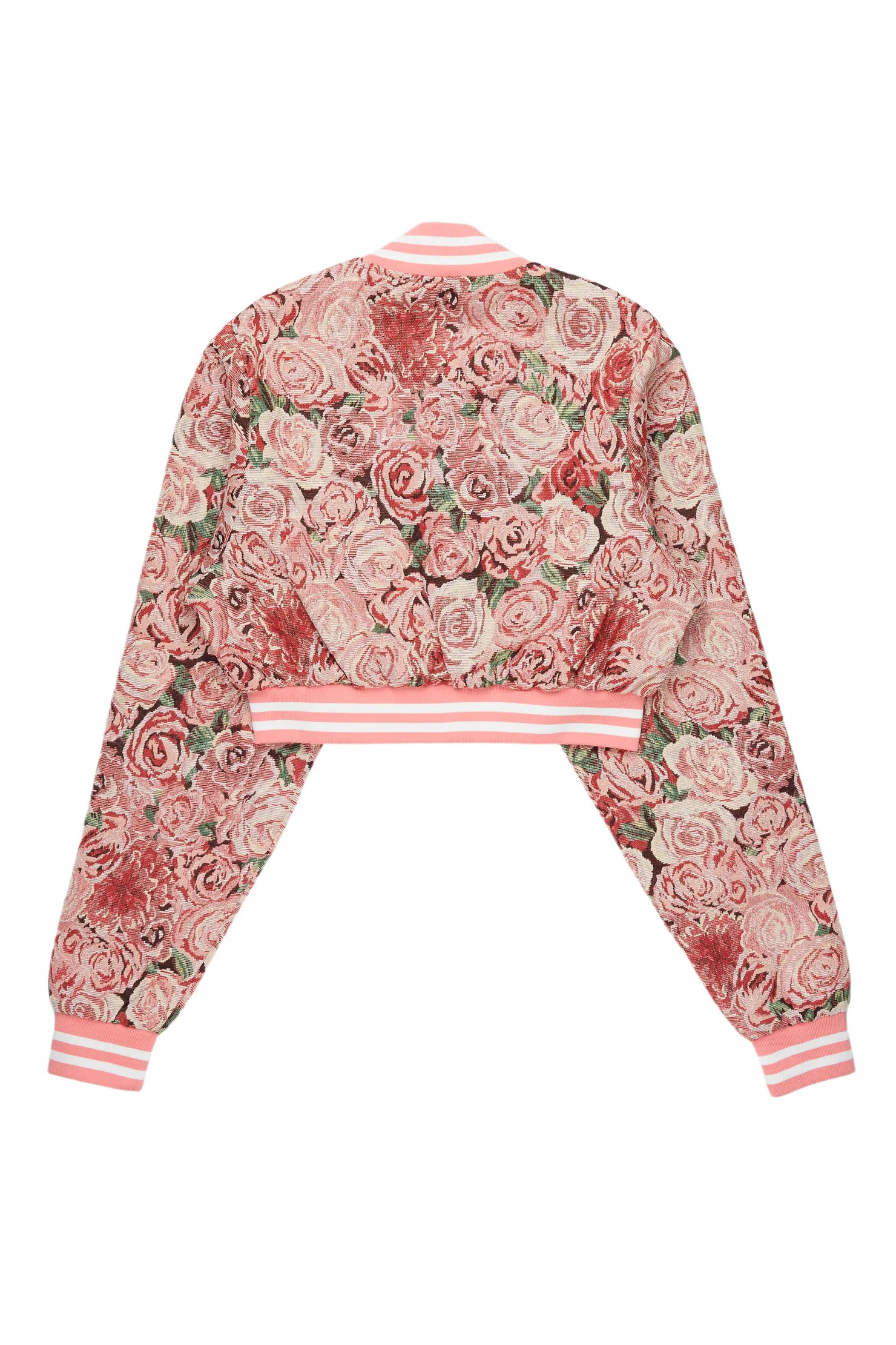 Darresha Pink Crop Tapestry Varsity Jacket