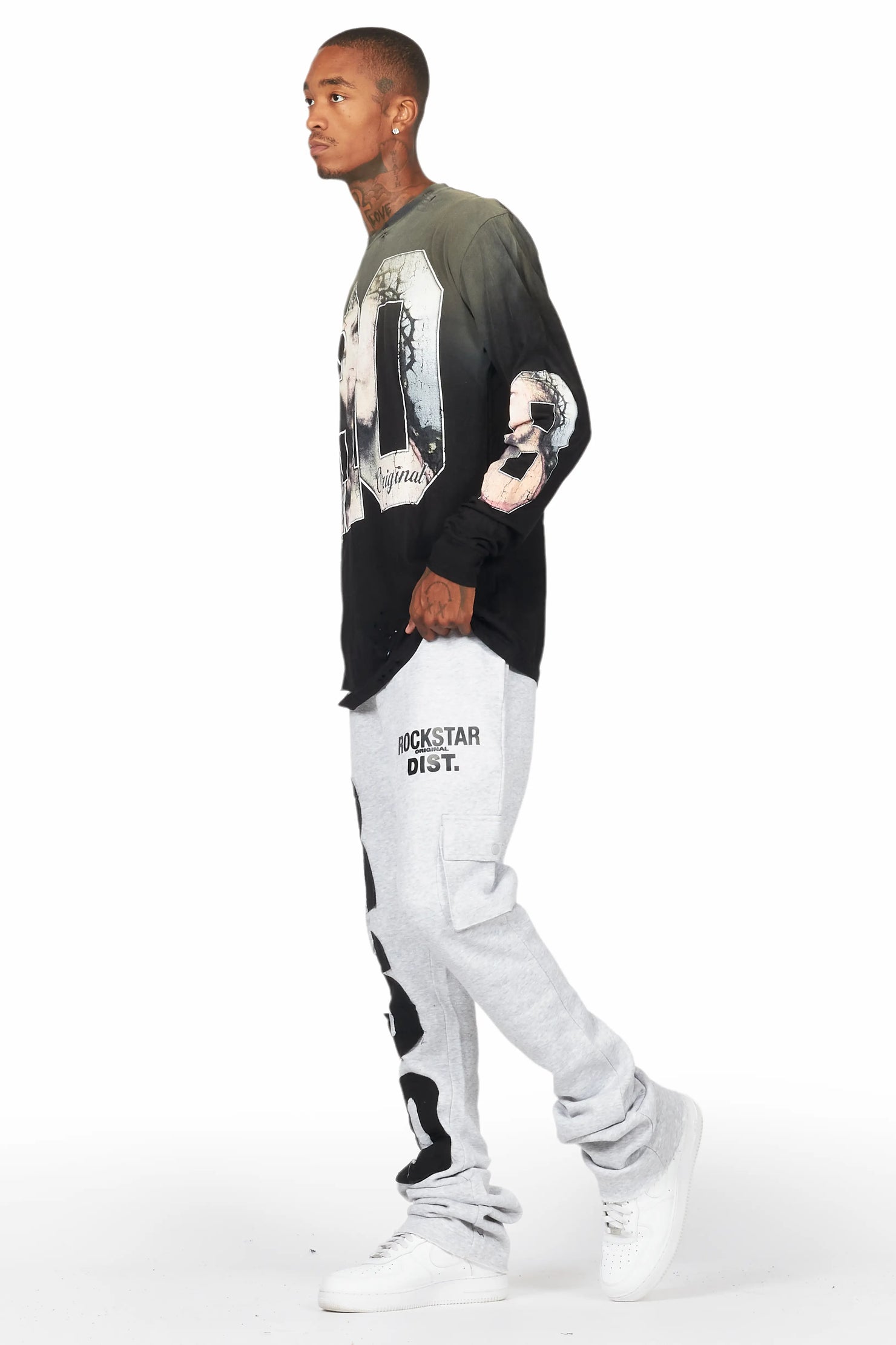 Admir Heather Grey Stacked Flare Pant