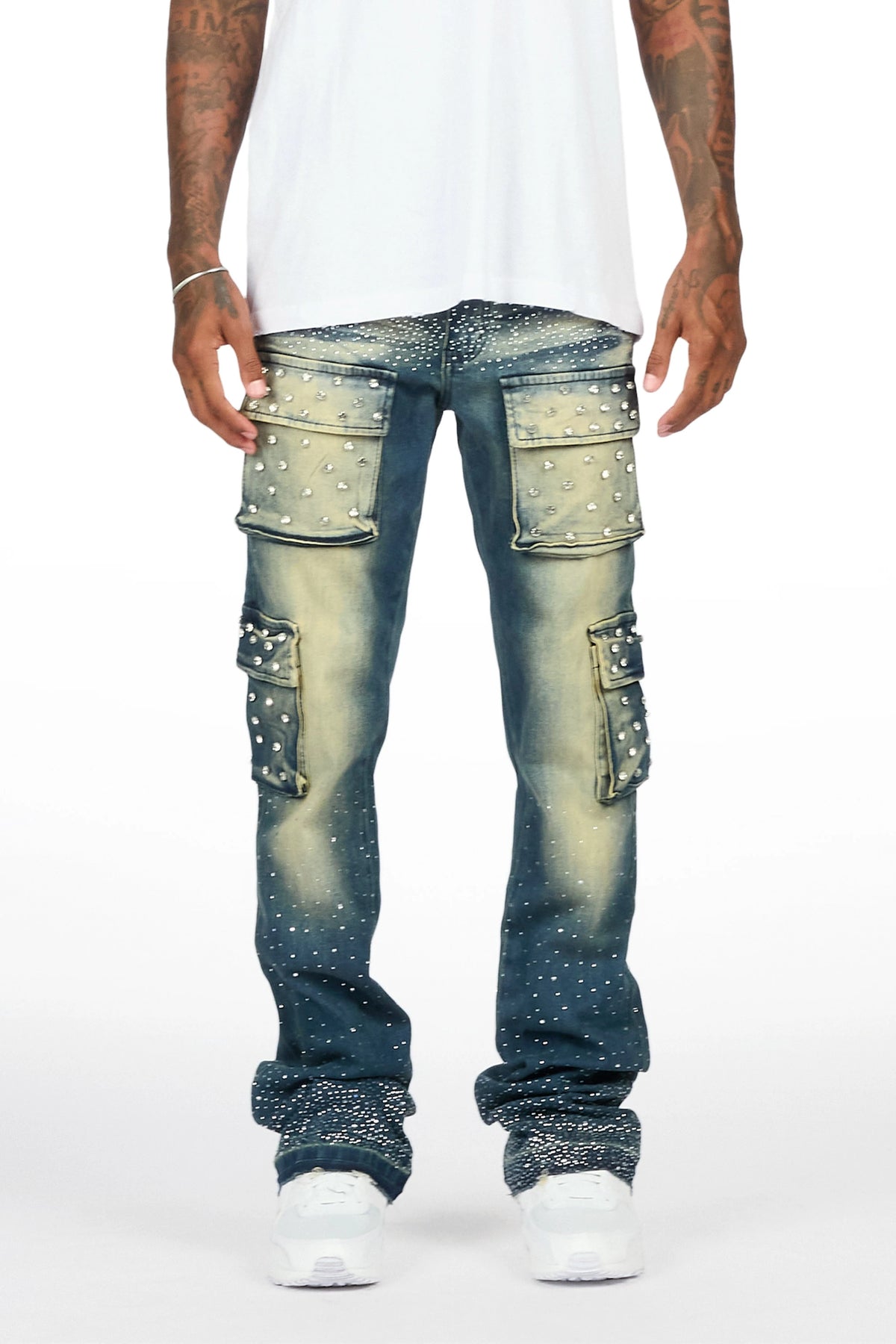 Arman Tint Blue Rhinestone Stacked Fit Jean