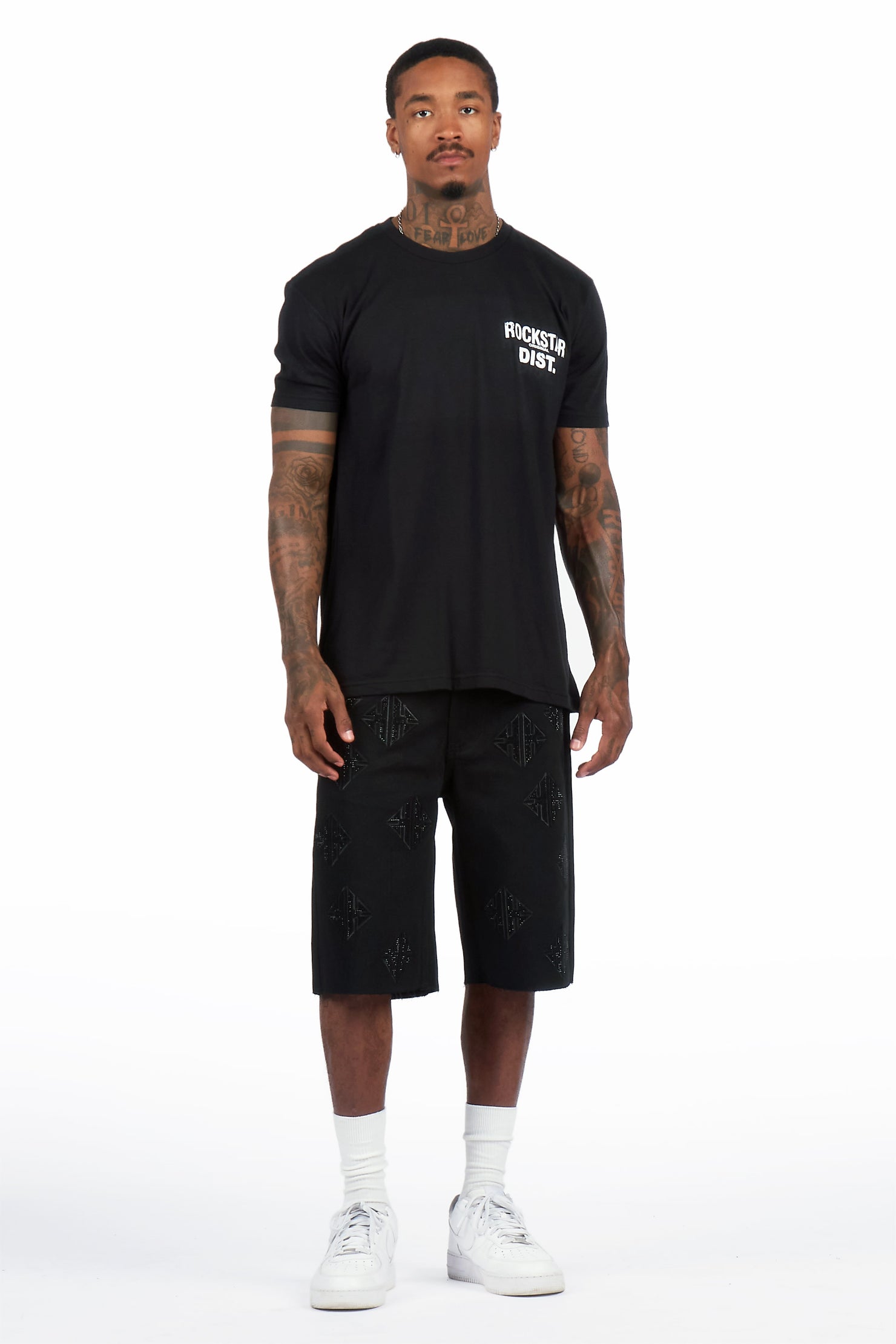 Chelot Black Rhinestones Denim Short