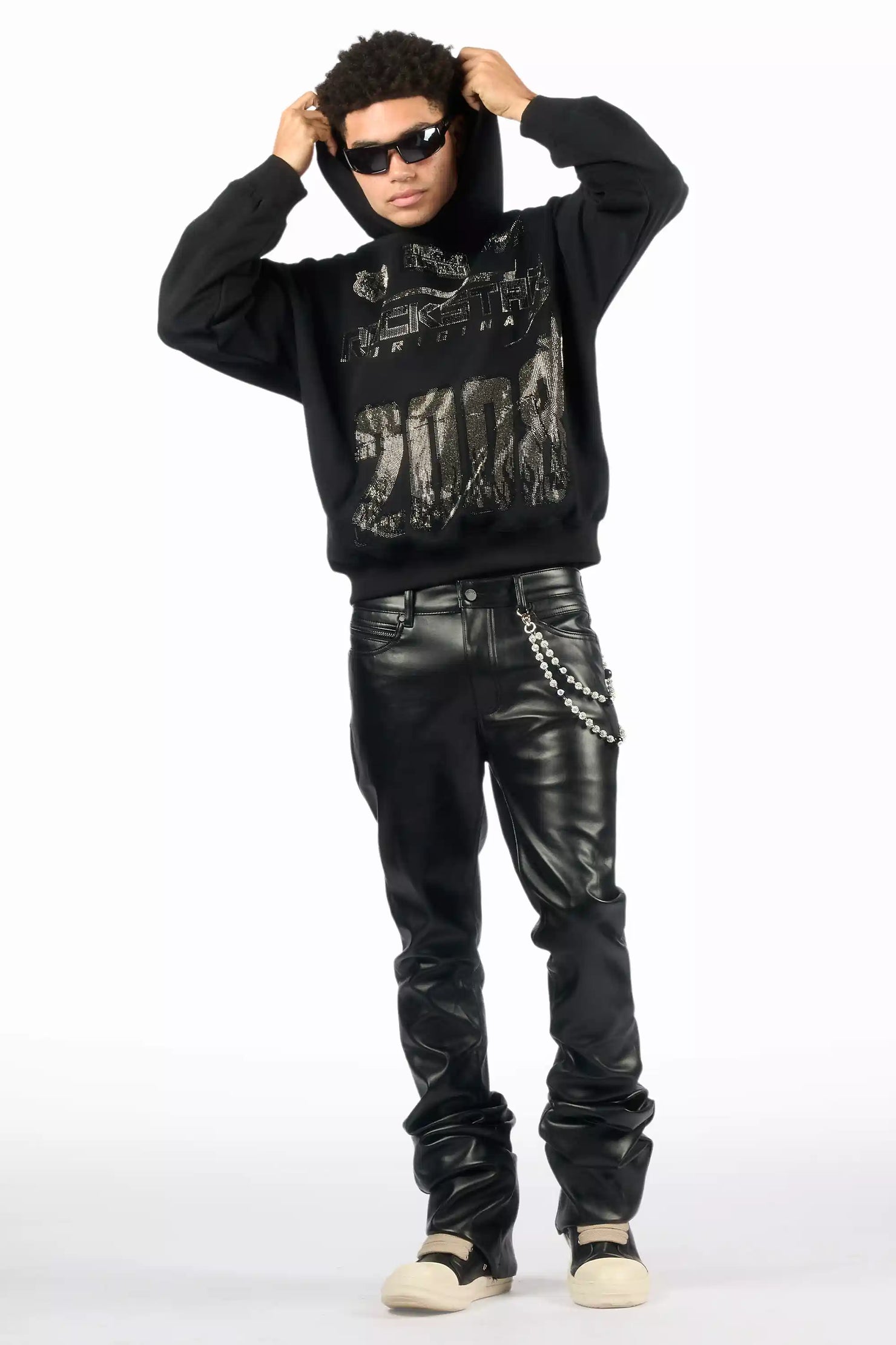 Ricky Black Super Stacked Faux Leather Pant