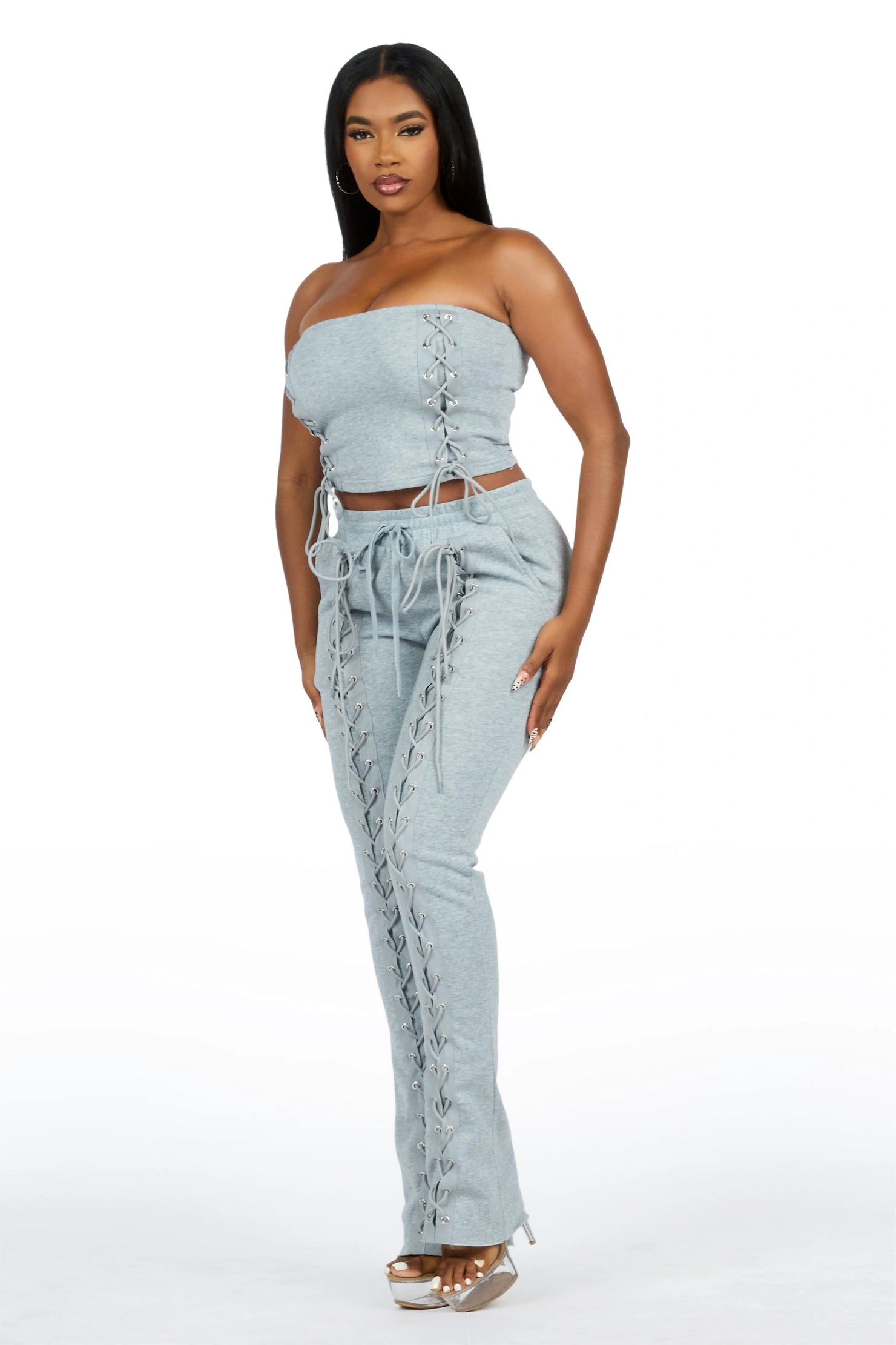 KaeMyna Grey Lace Up Tube Stacked Track Set