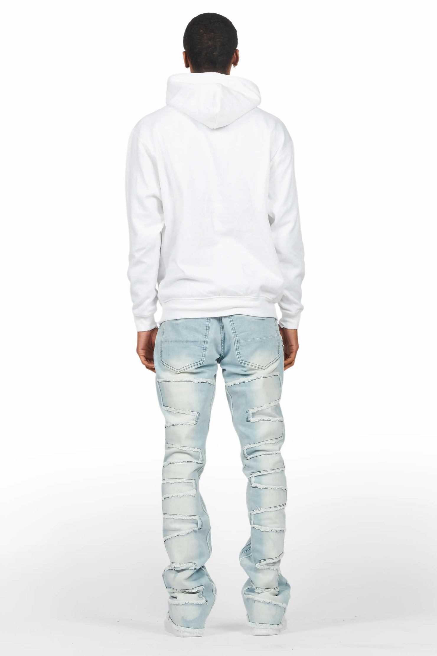 Bloke White/Blue Hoodie/Stacked Flare Jean Bundle