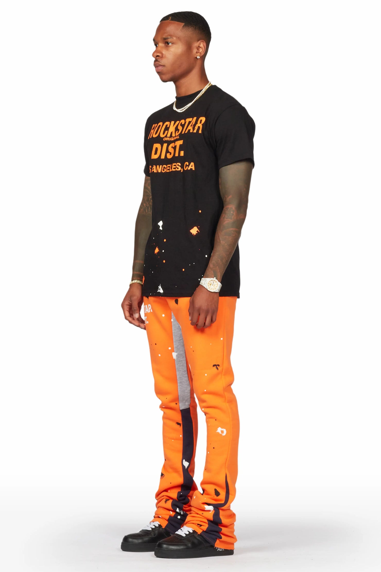 Scottie Black/Orange T-Shirt/Super Stacked Flare Track Pant Set