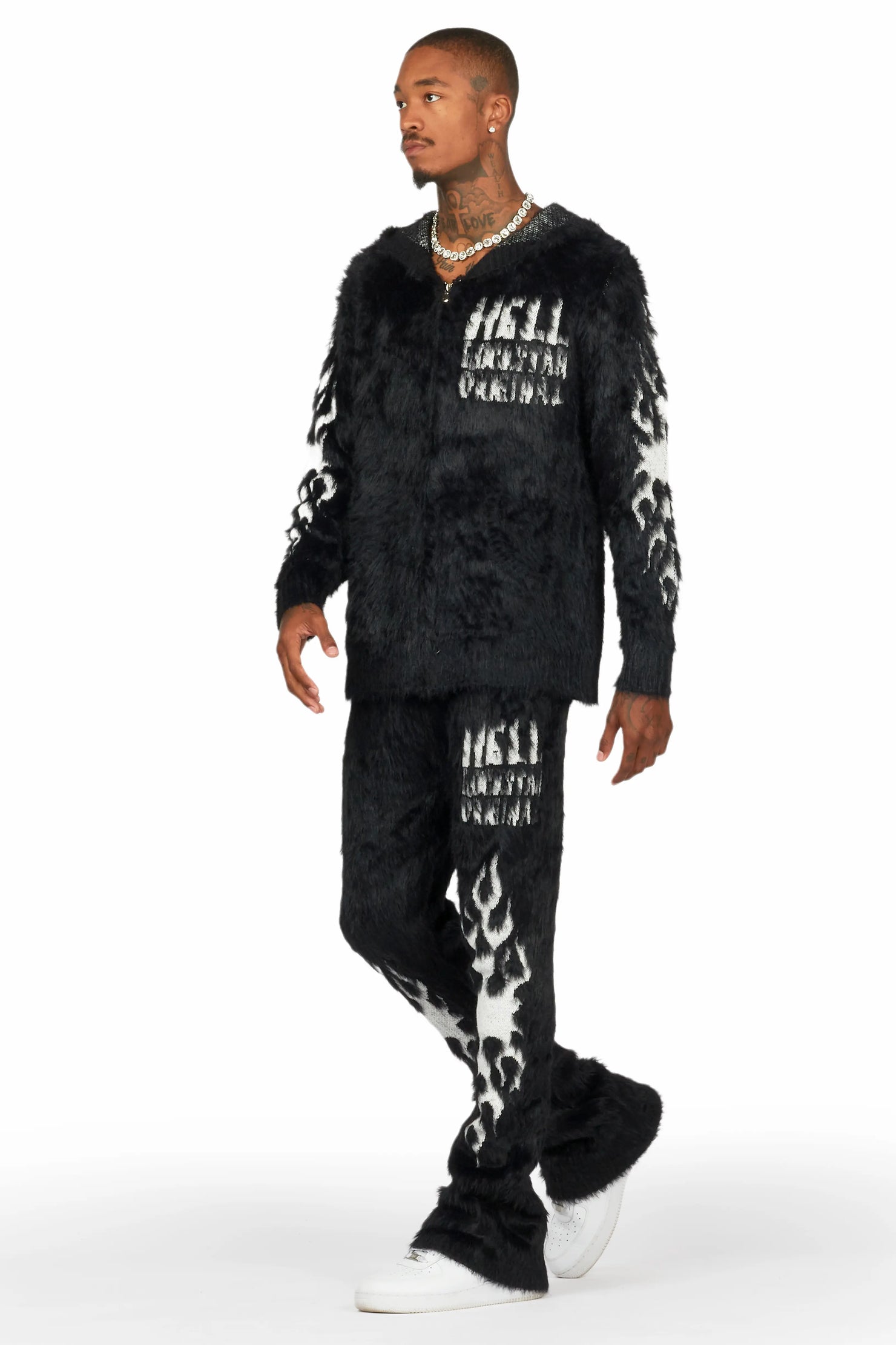 Toshio Black Stacked Flare Knitted Mohair Track Set