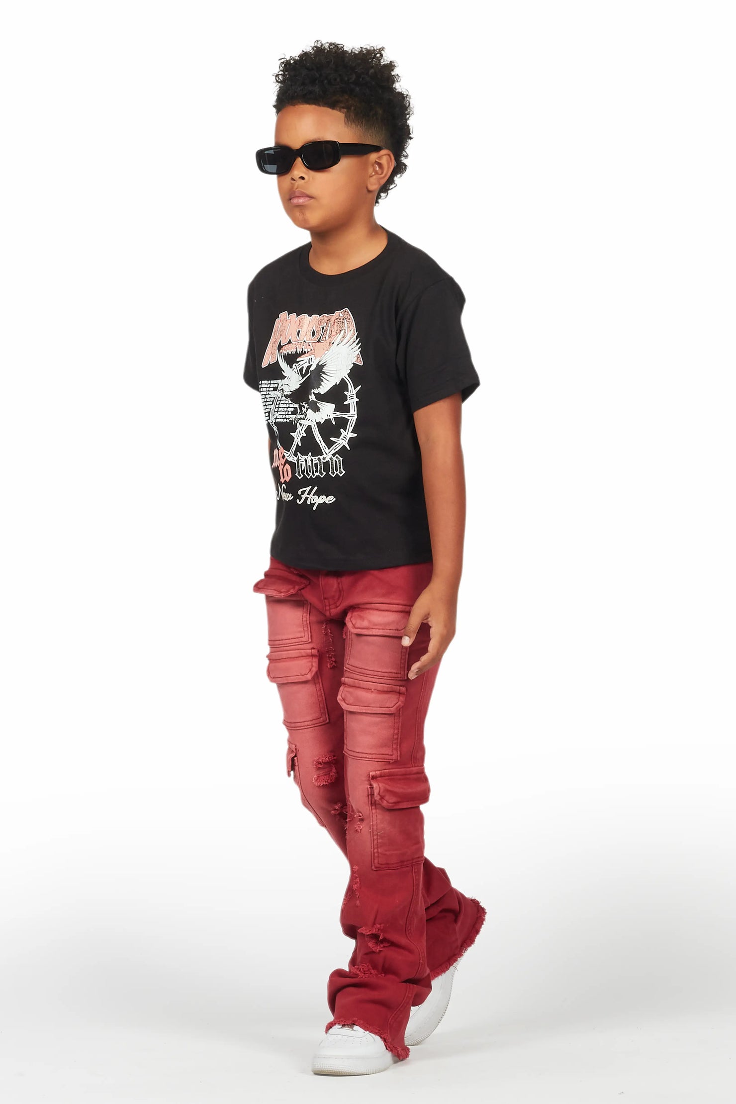 Boys Kade Red Stacked Flare Jean