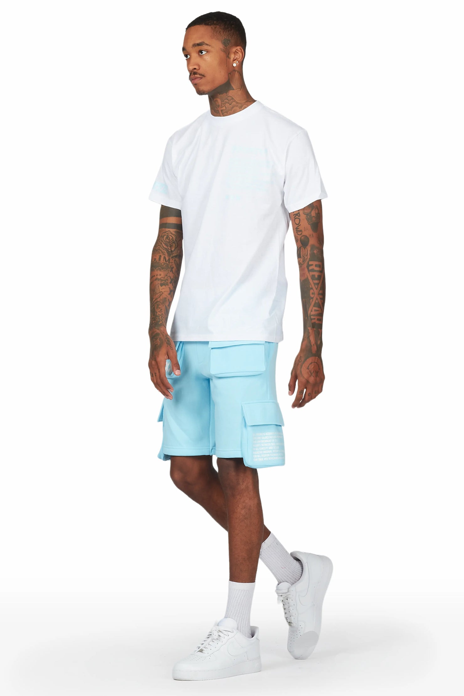 Jash White/Blue Short Set