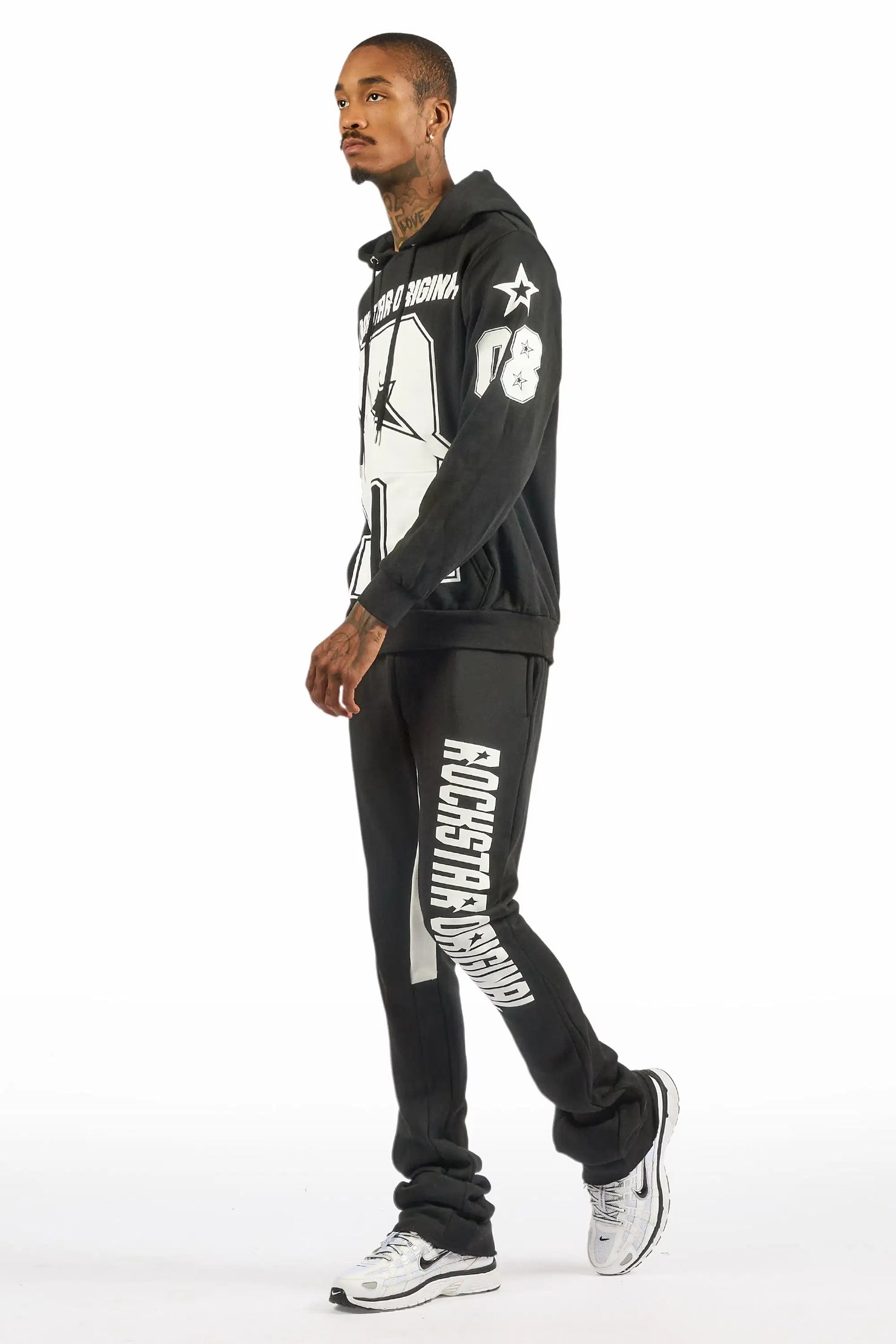 Skender Black/White Hoodie/Stacked Flare Track Set