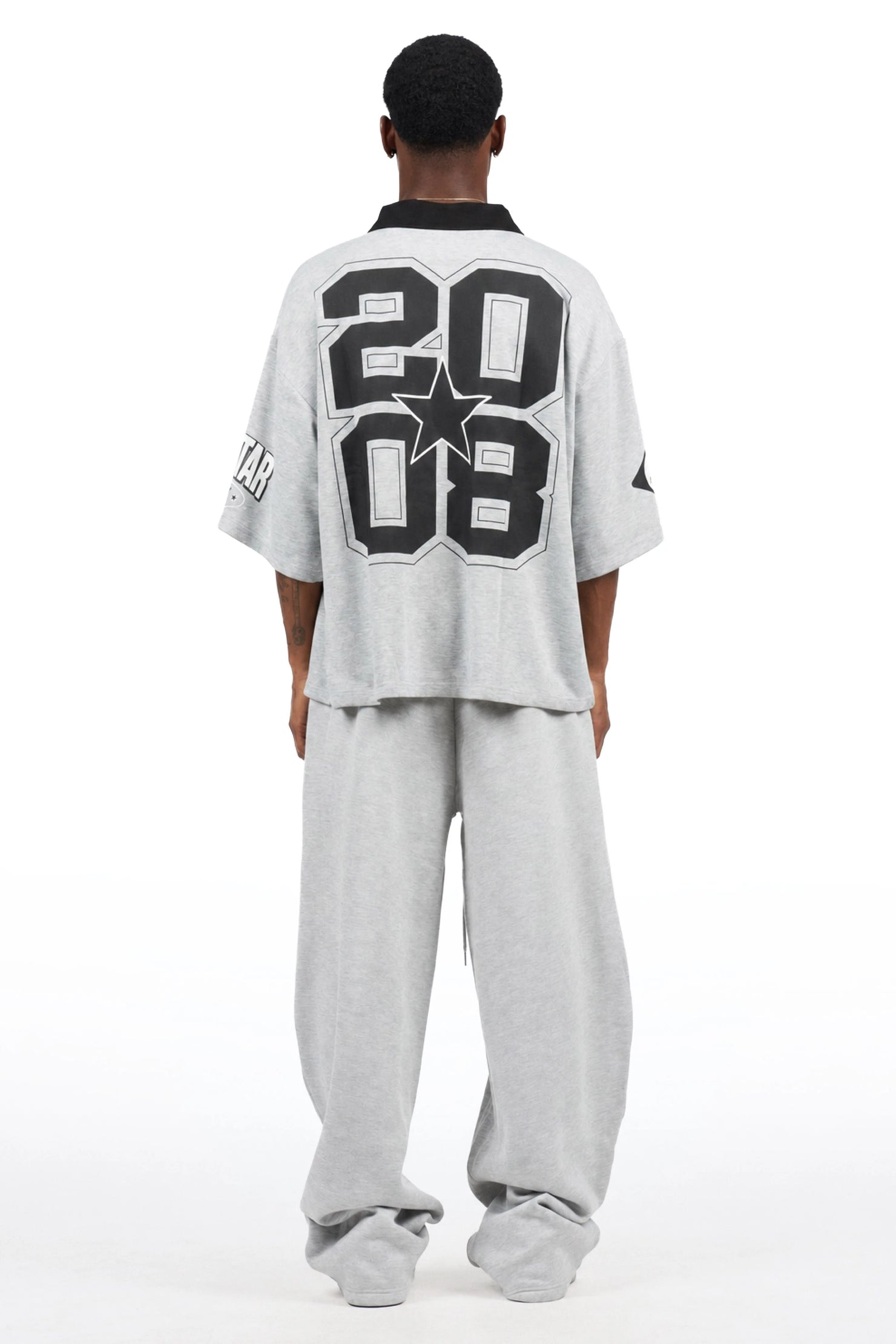 Verseny Heather Grey 1/4 Zip Crop Boxy Tee Fleece /Barrel Fit Track Set