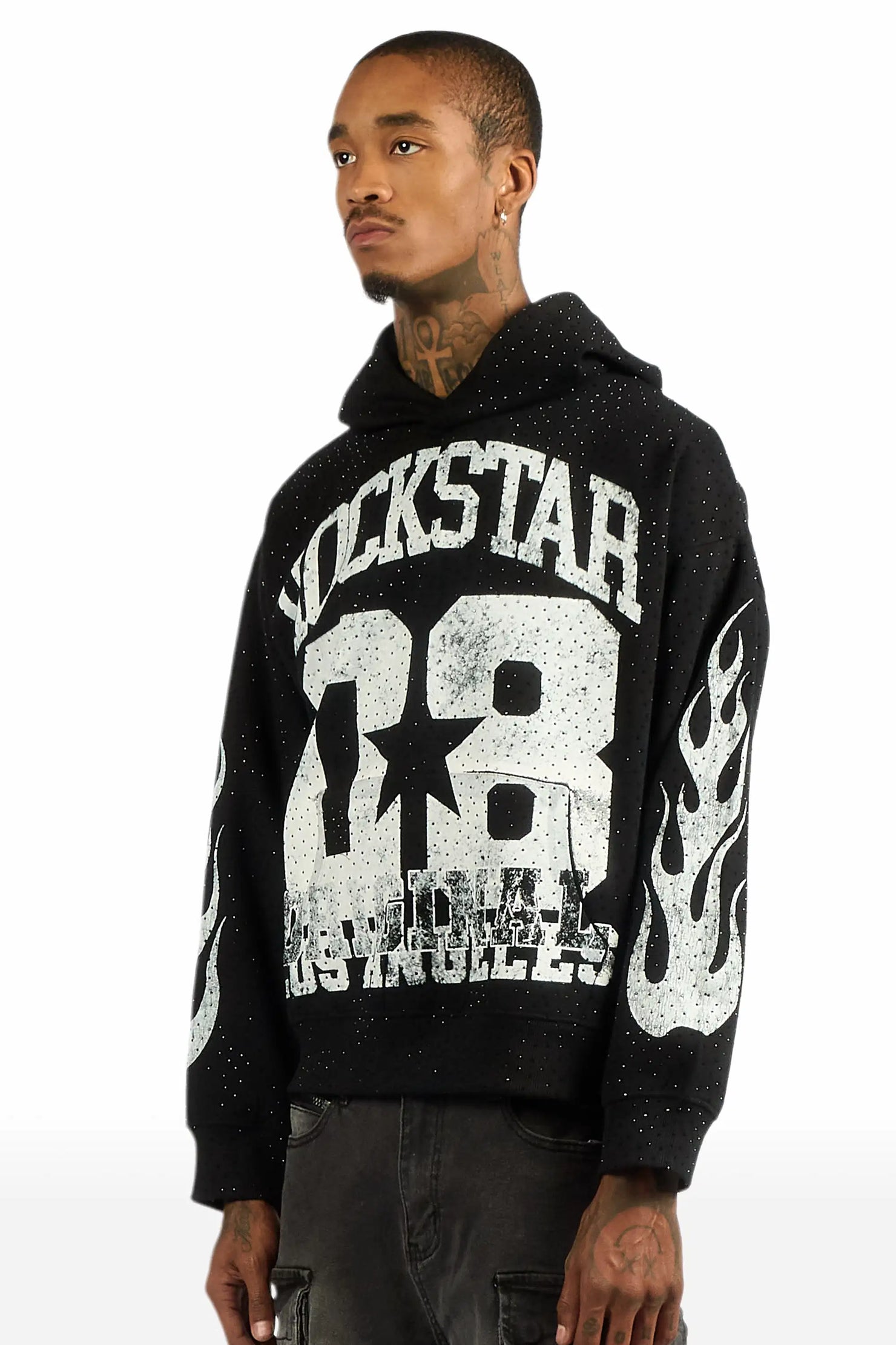 Flamur Black Rhinestone Oversized Hoodie