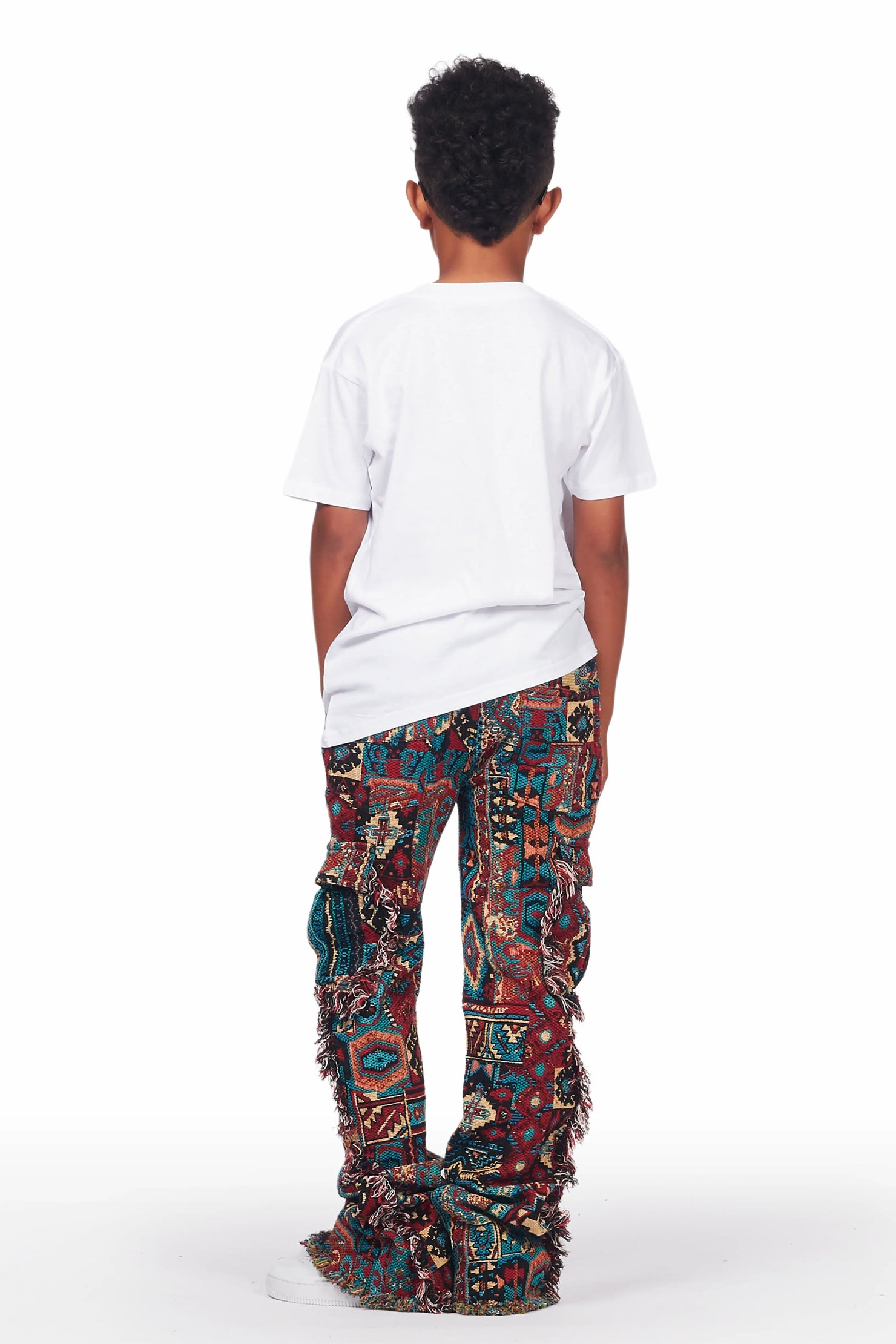 Boys Ayami Red Slim Tapestry Flare Pants
