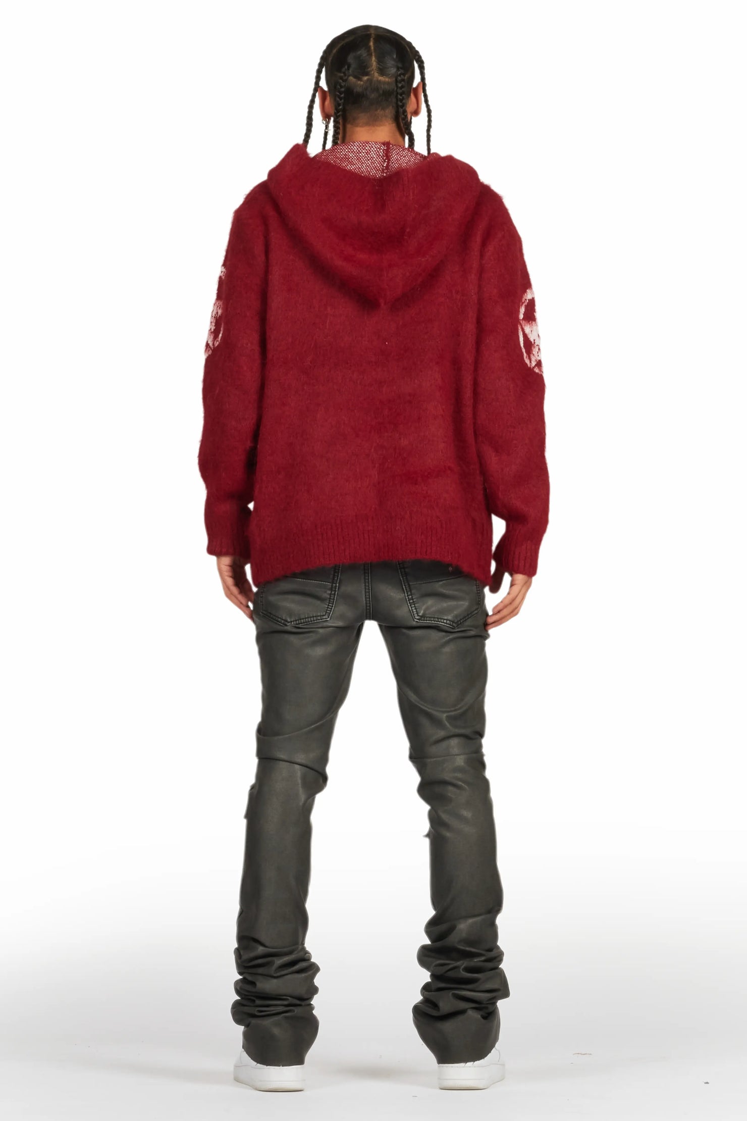 Wizzurd Red Graphic Knitted Mohair Hoodie
