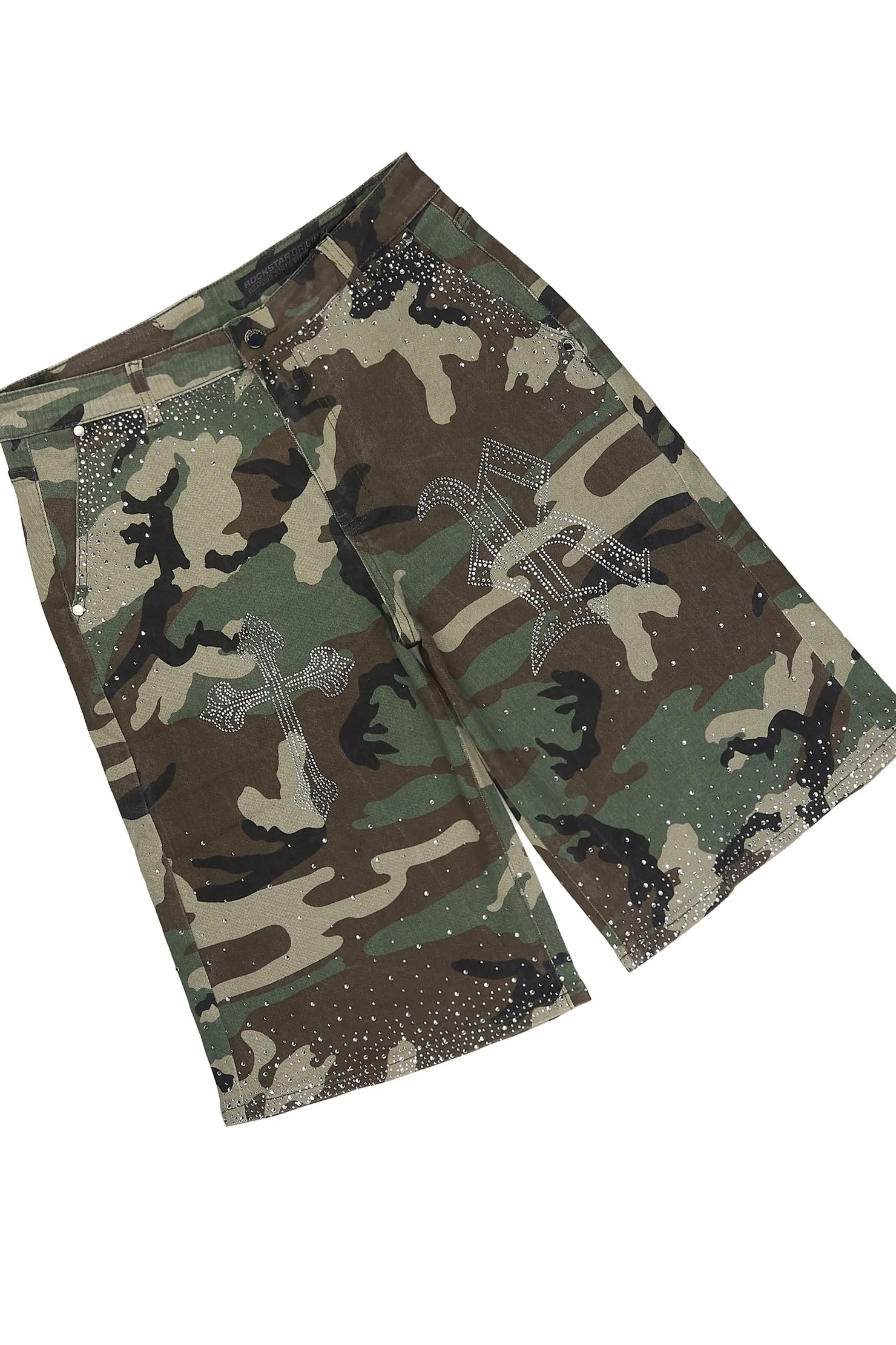 Clemente Camo Rhinestone Button Down Shirt Jort Set