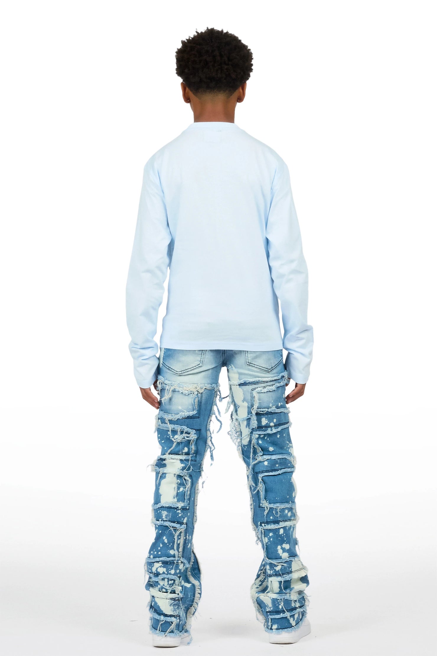 Boys Pluto Light Blue/Blue Long Sleeve T-Shirt Stacked Jean Set