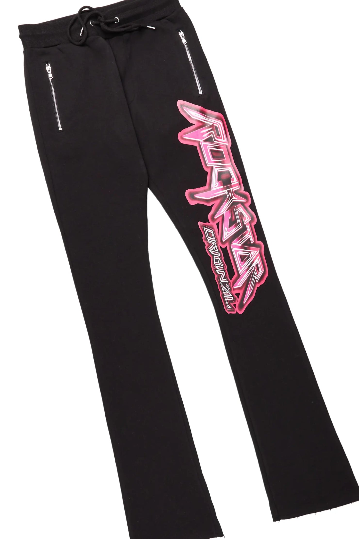 Obern Black Super Stacked Flare Track Pant Set