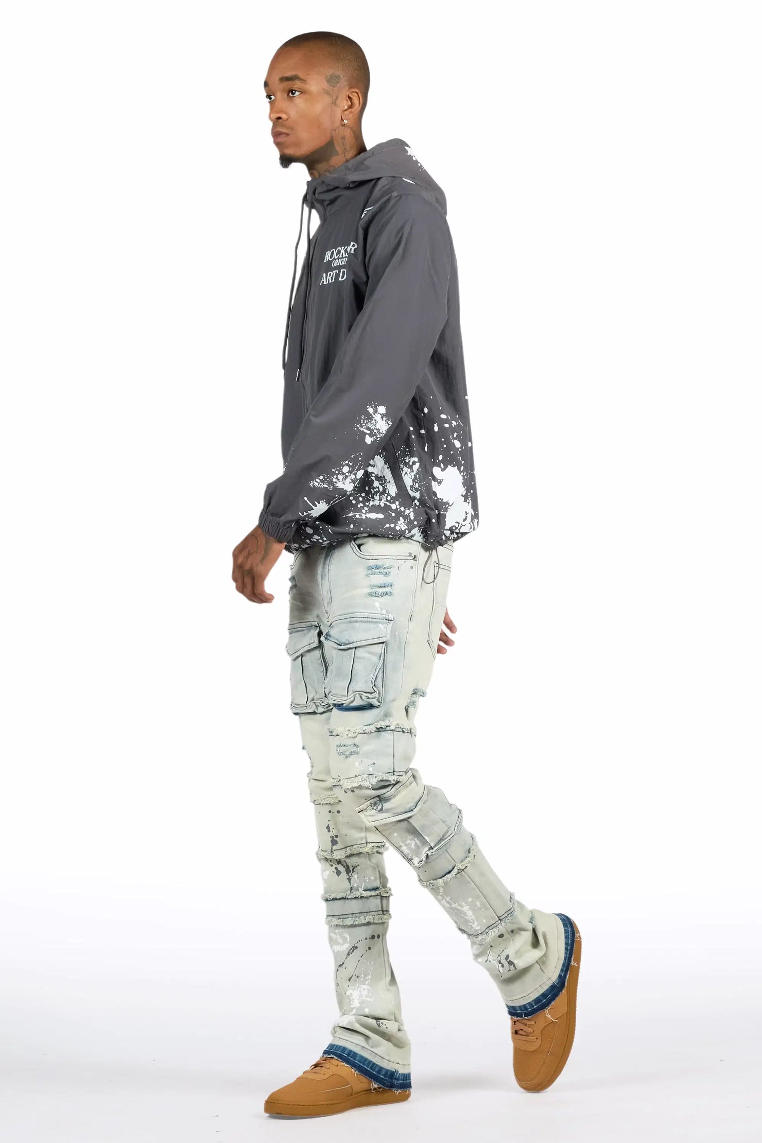 Raffer Grey/Blue Windbreaker/Stacked Cargo Flare Jean