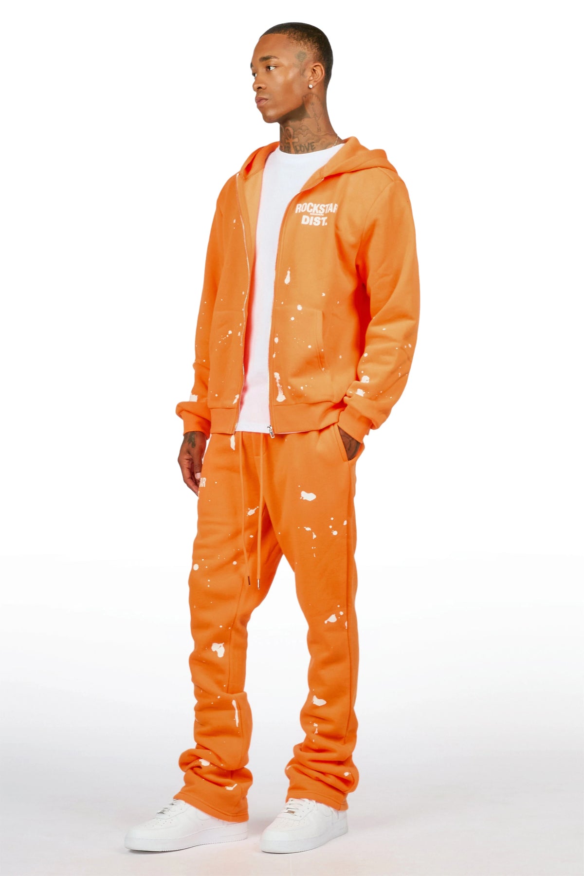 Zip Up Orange Raffer Hoodie/Stacked Track Set