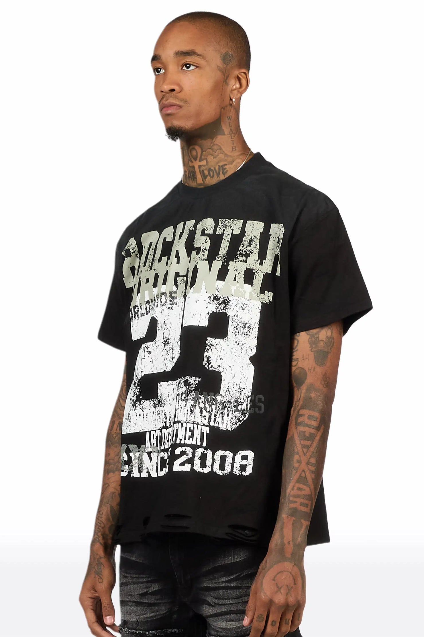 Kyvaris Black Oversized Graphic T-Shirt