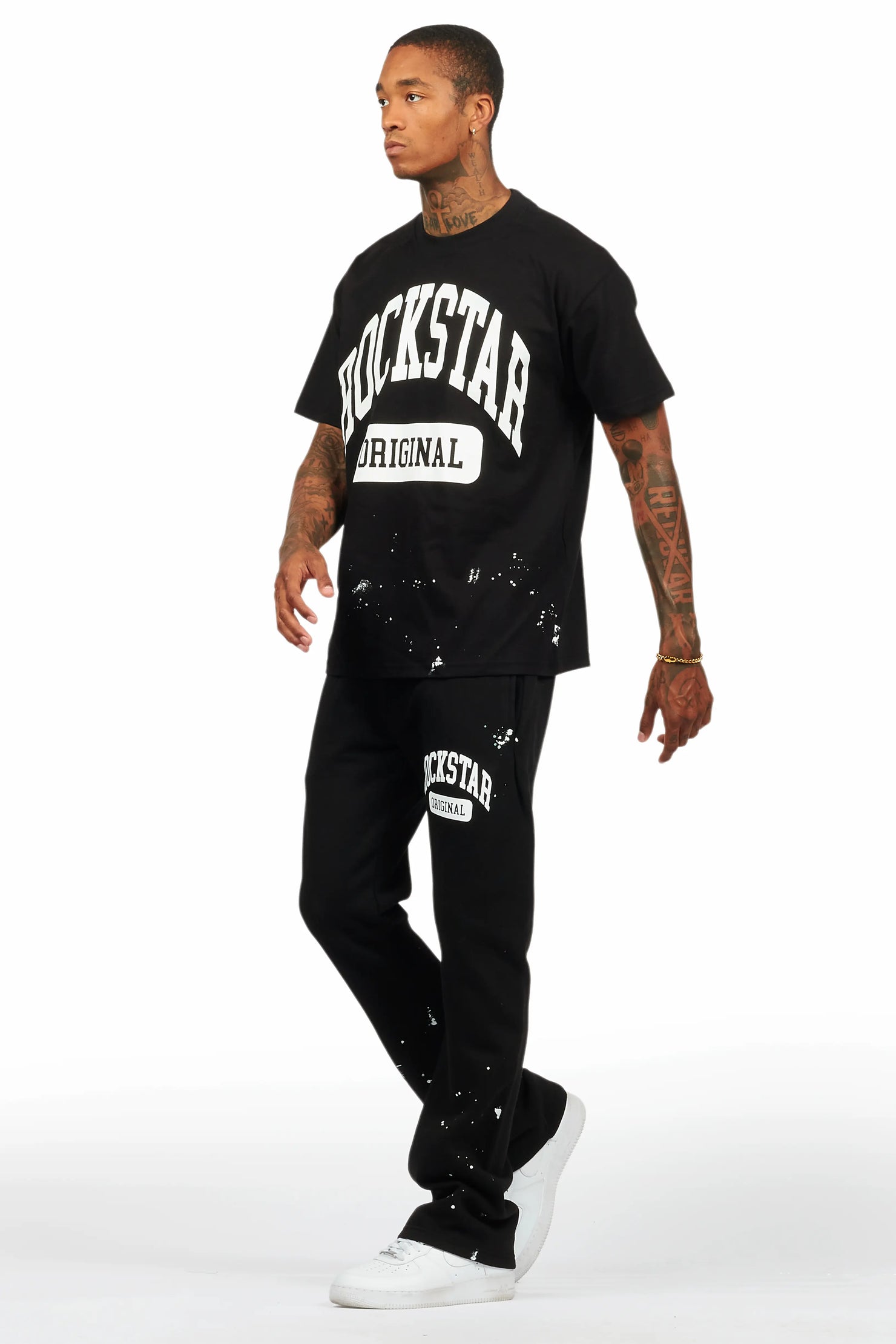 Rainer Black T-Shirt/Stacked Track Pant Set