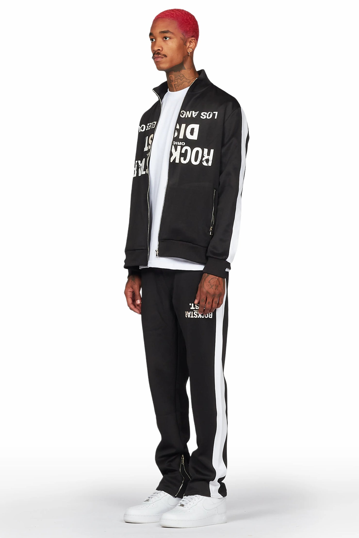 Dist. Town Black Slim Fit Tricot Track Set