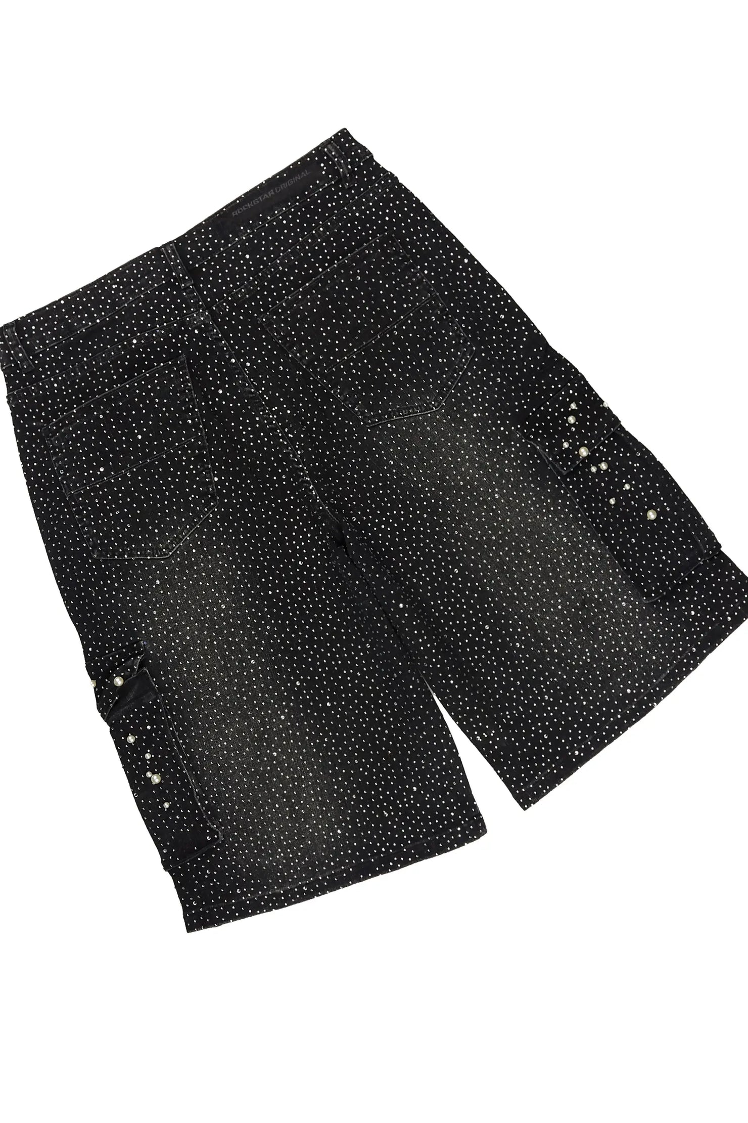 Sevyn Black/Black Rhinestone Cut Sleeve T-Shirt Denim Short Set
