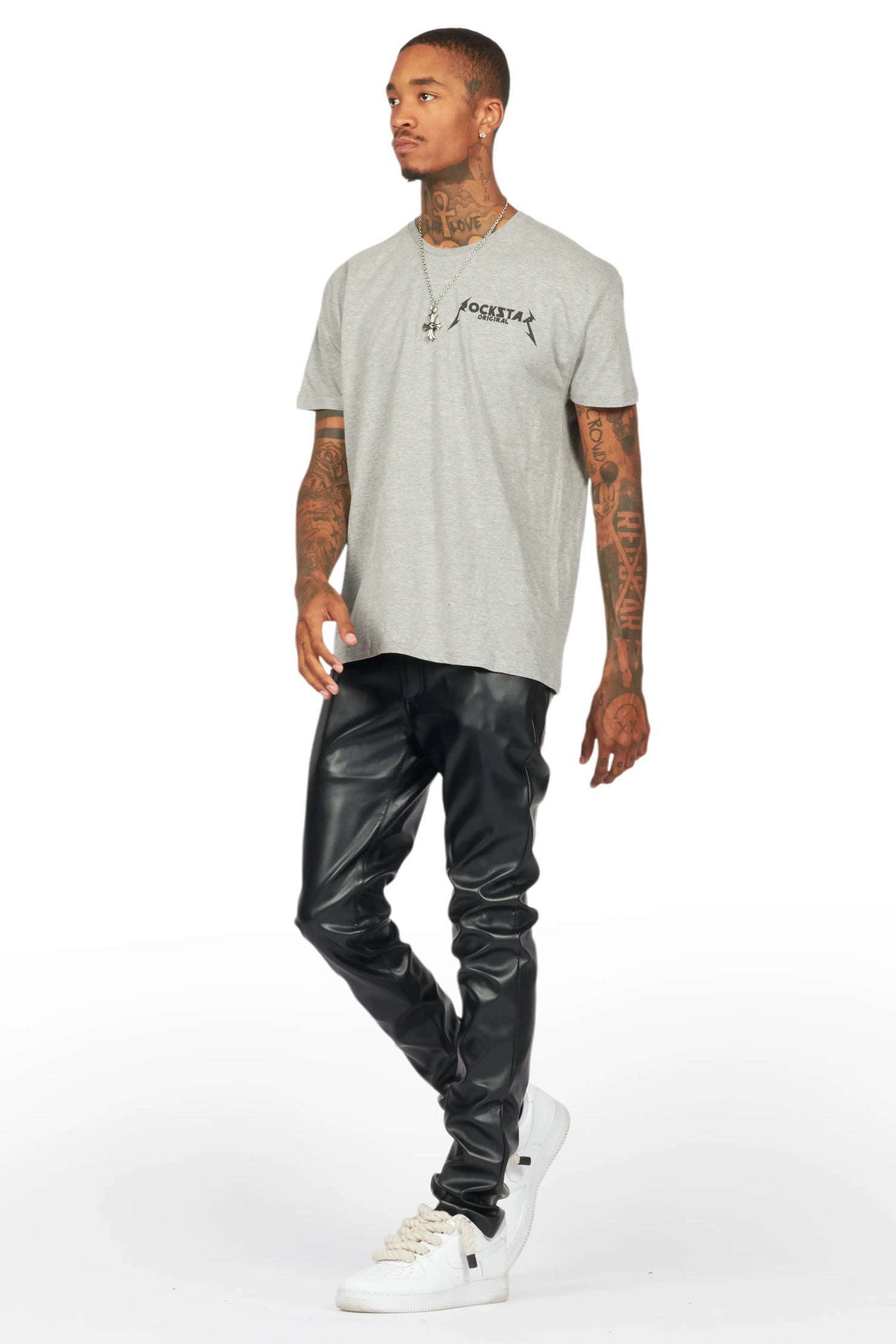 Ricky Black Slim Fit Faux Leather Pant