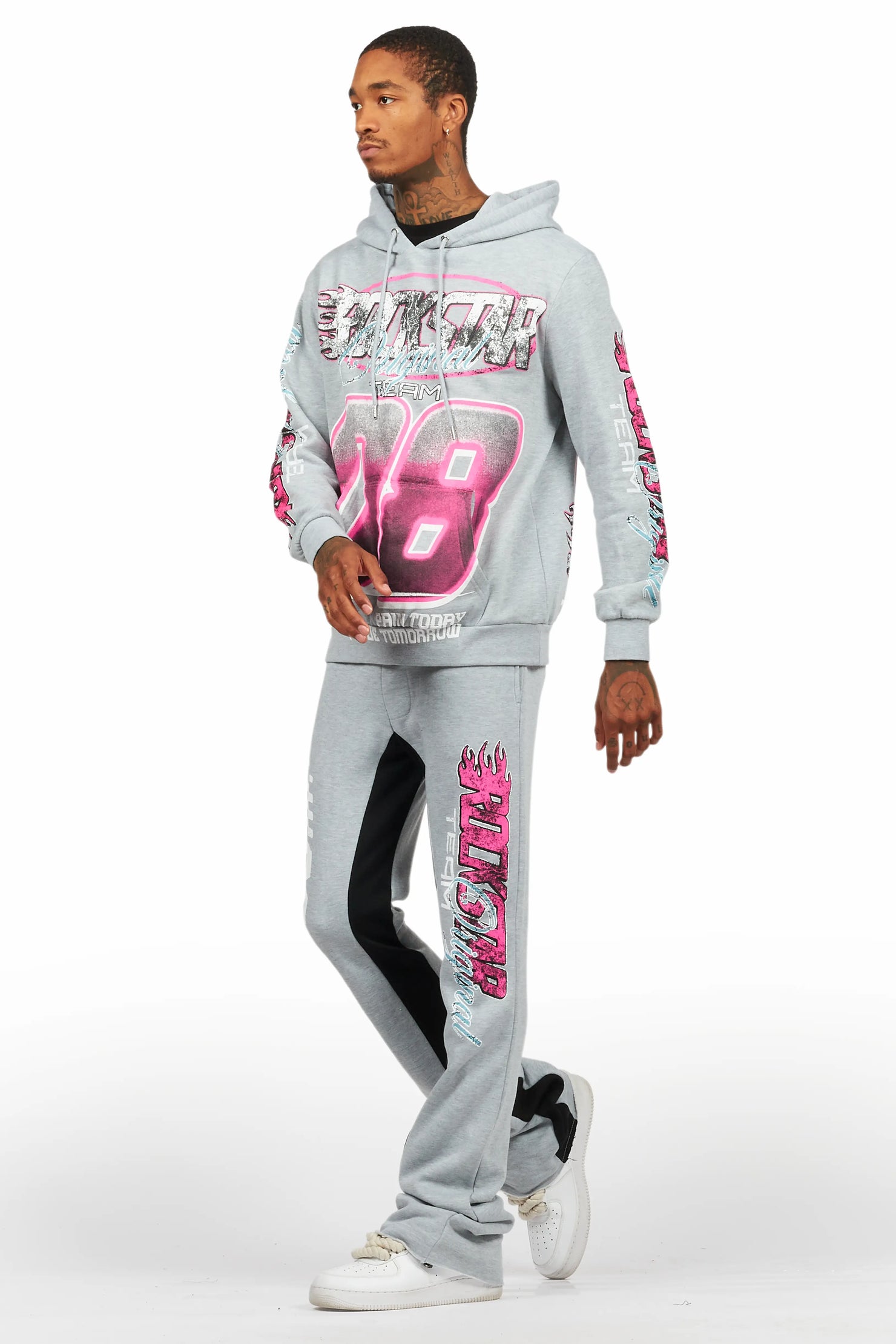 Theo Heather Grey Hoodie/Baggy Fit Track Pant Set