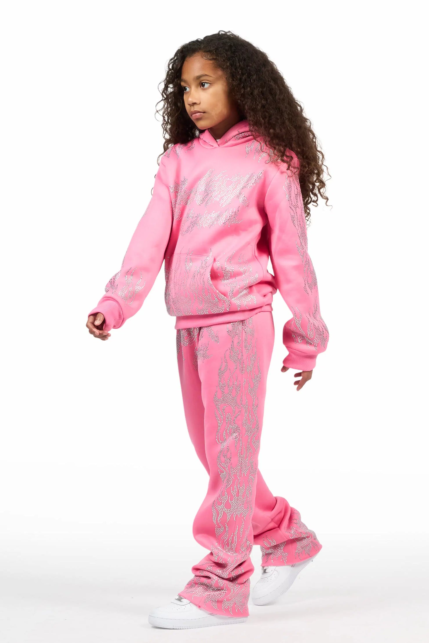 Girls Alaena 2.0 Pink Rhinestone Stacked Track Set