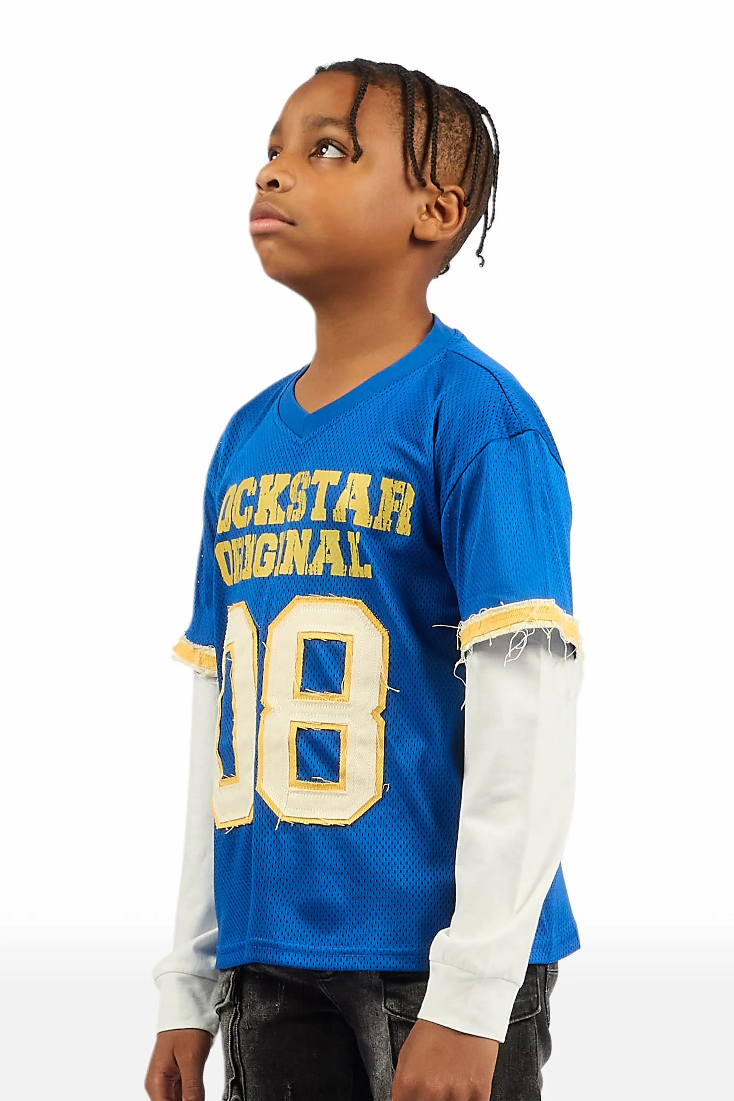 Boys Deston Mesh Royal/Yellow/White Double Layer L/S Graphic T-Shirt